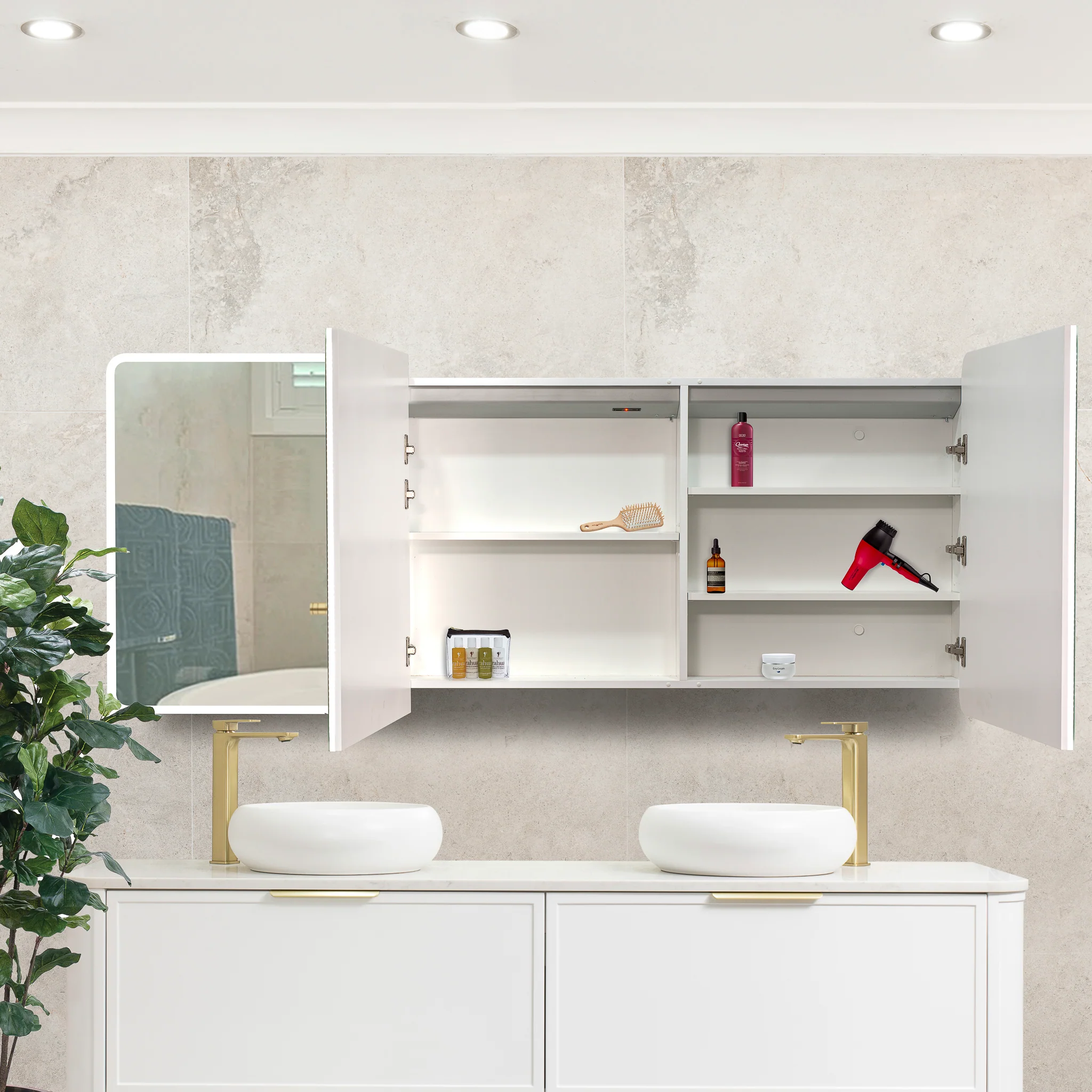 Retti Rectangular 1800mm x 750mm Frontlit LED Mirrored Shaving Cabinet, Matte White - Image 4