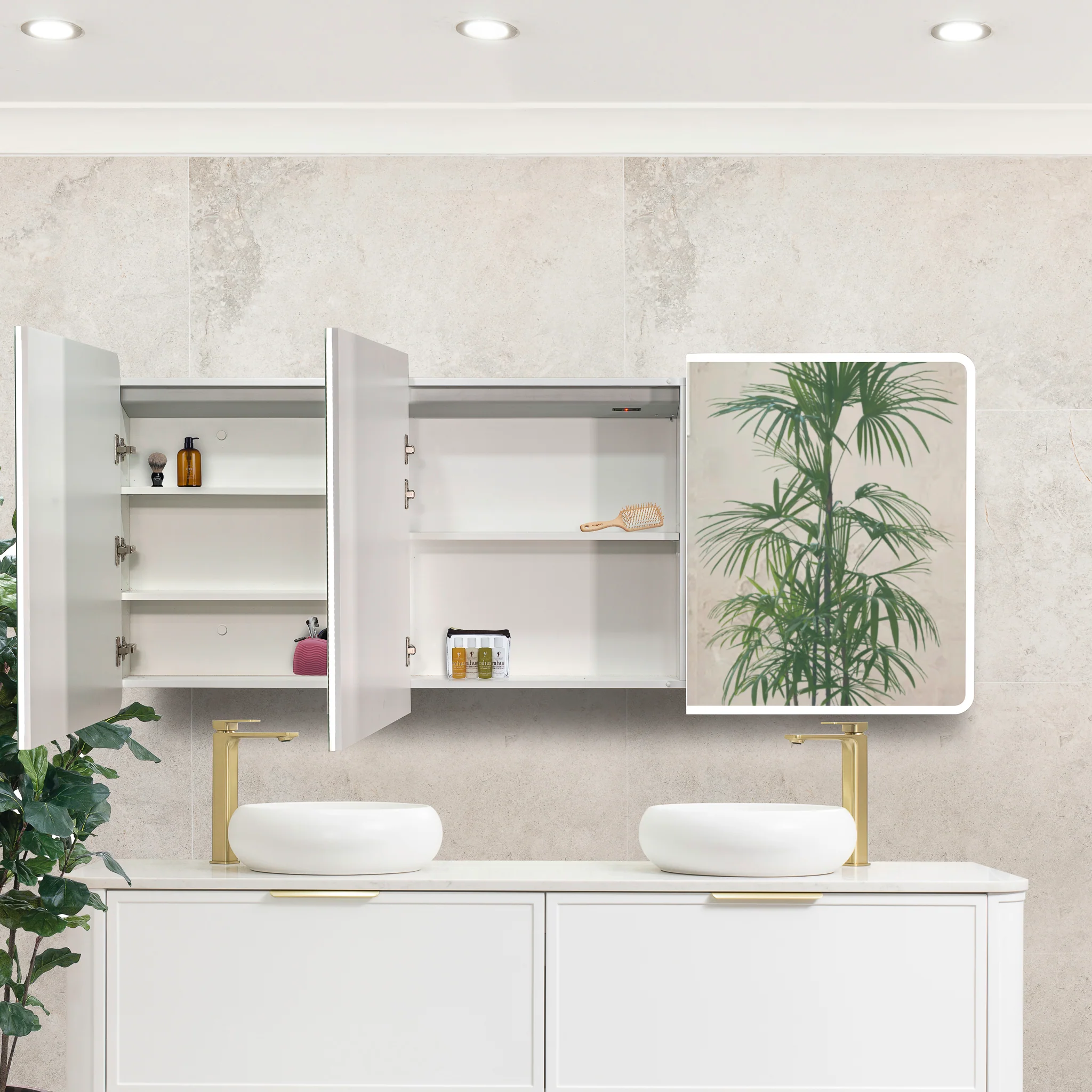 Retti Rectangular 1800mm x 750mm Frontlit LED Mirrored Shaving Cabinet, Matte White - Image 6