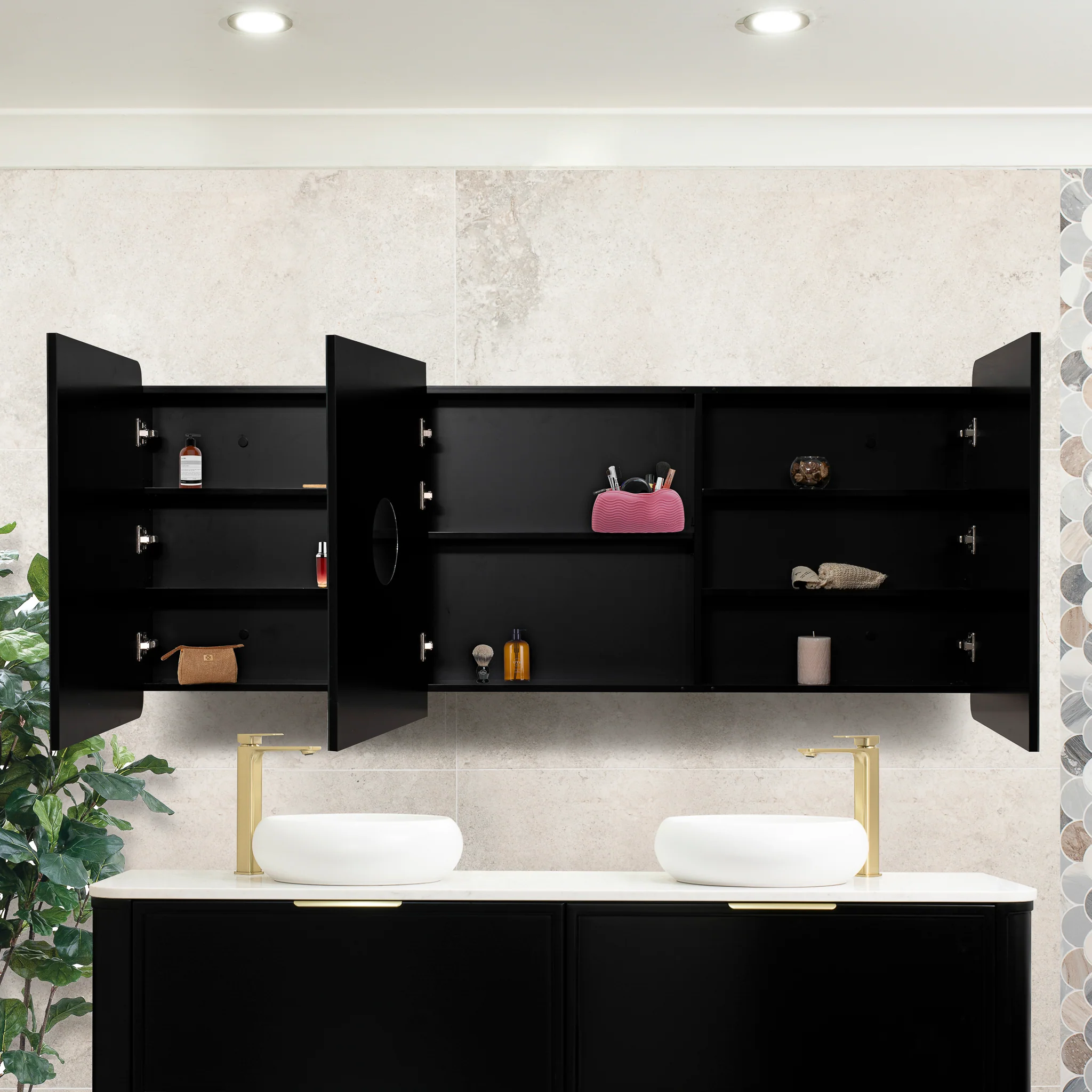 Retti Rectangular 1800mm x 750mm Mirrored Shaving Cabinet, Matte Black - Image 2