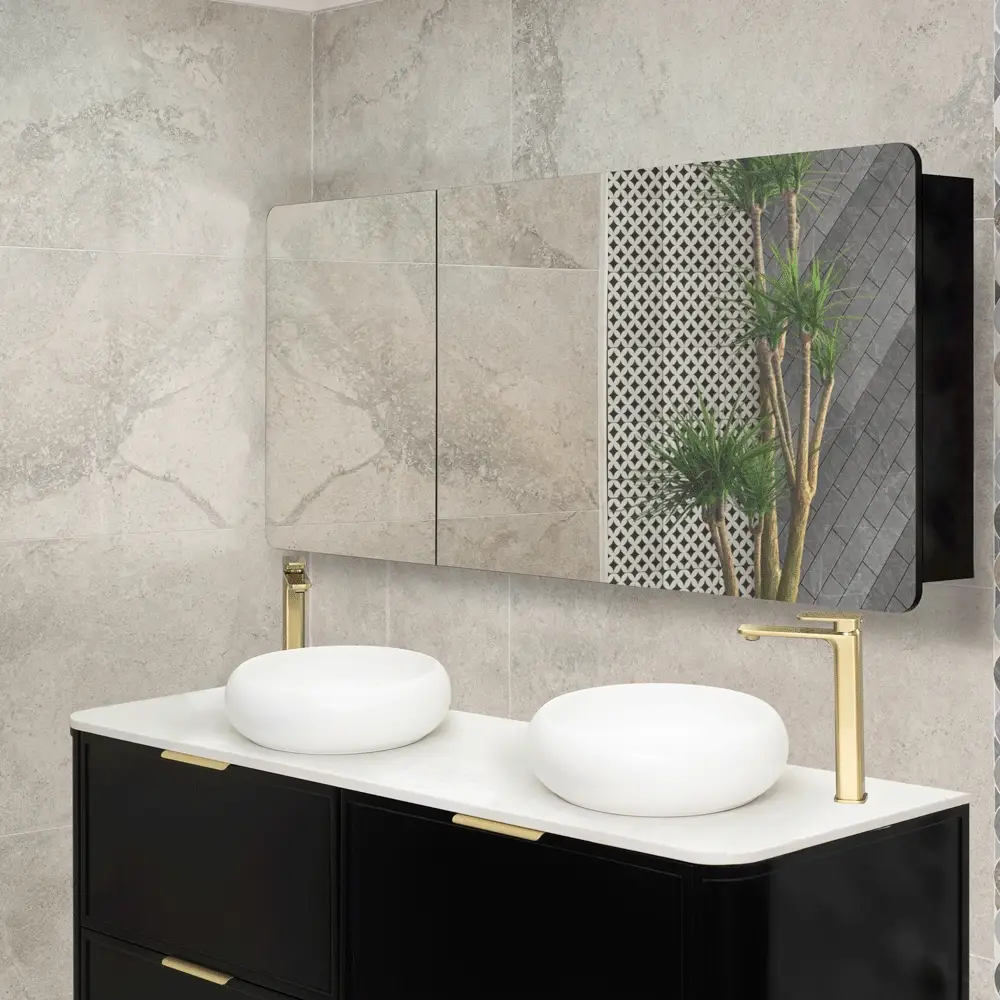 Retti Rectangular 1800mm x 750mm Mirrored Shaving Cabinet, Matte Black - Image 3