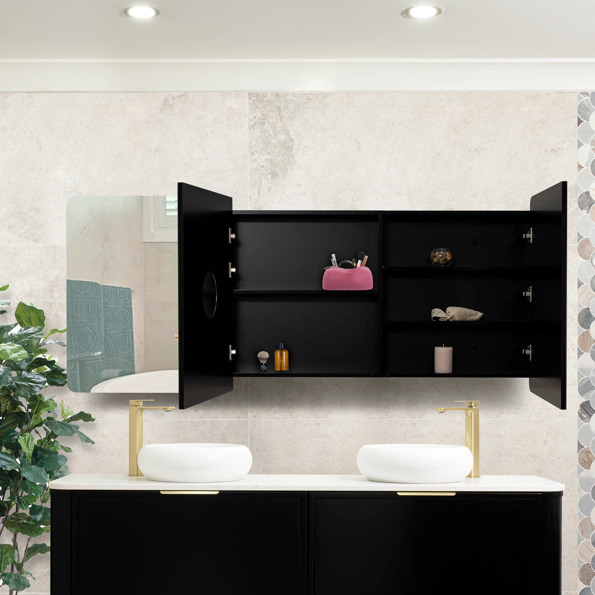 Retti Rectangular 1800mm x 750mm Mirrored Shaving Cabinet, Matte Black - Image 6