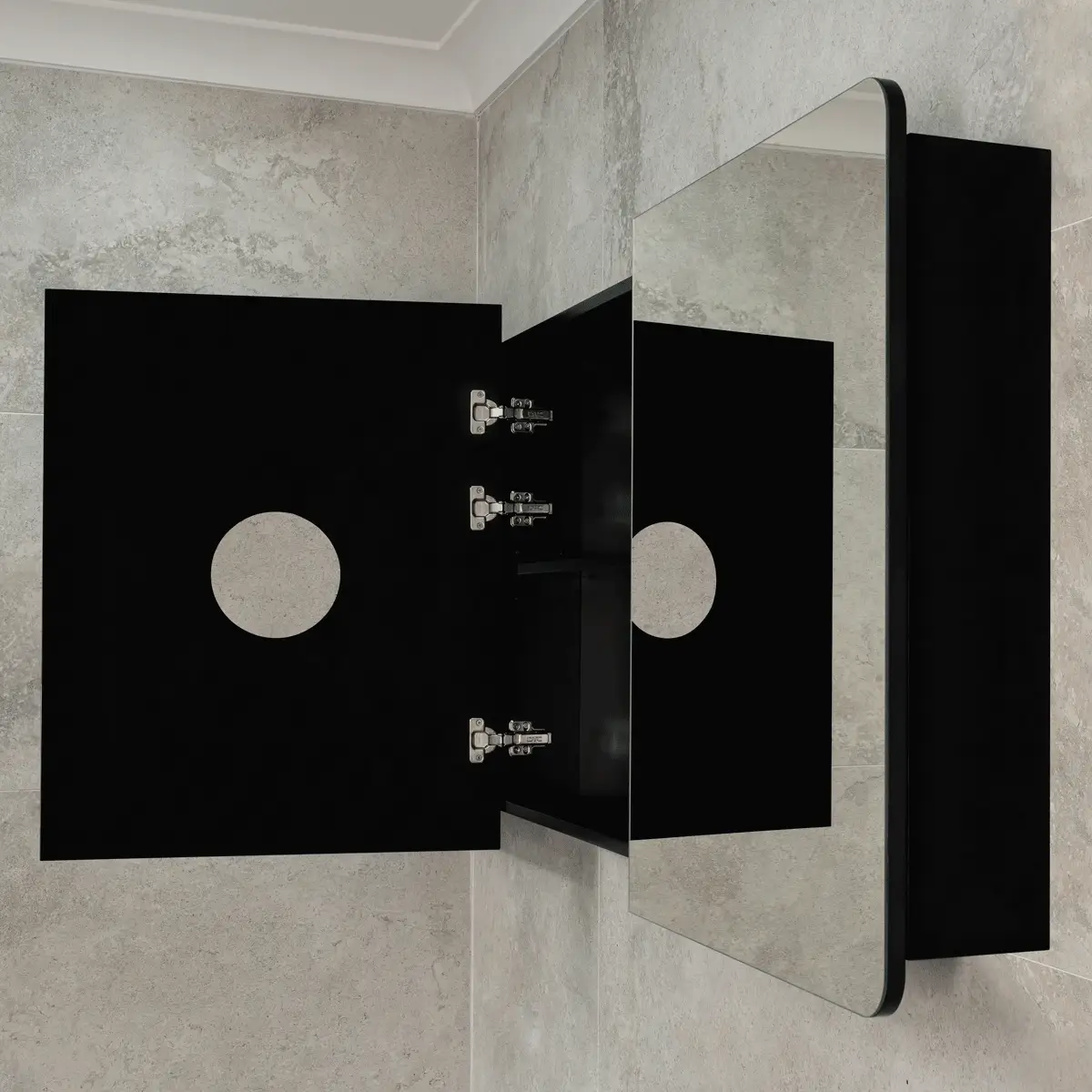 Retti Rectangular 1800mm x 750mm Mirrored Shaving Cabinet, Matte Black - Image 7