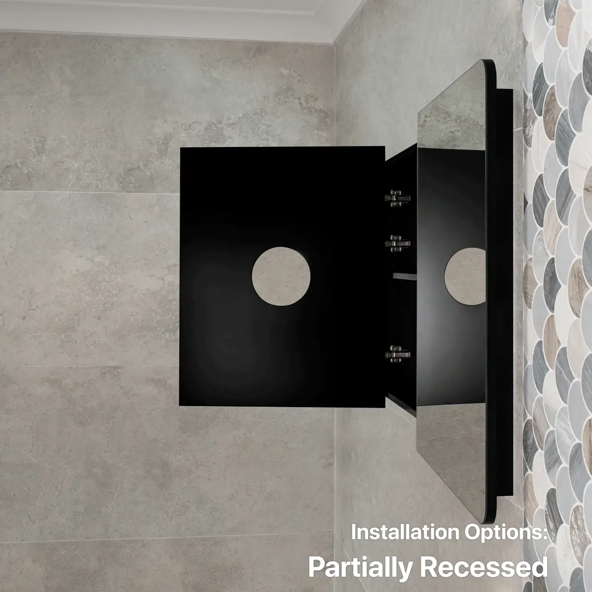 Retti Rectangular 1800mm x 750mm Mirrored Shaving Cabinet, Matte Black - Image 8