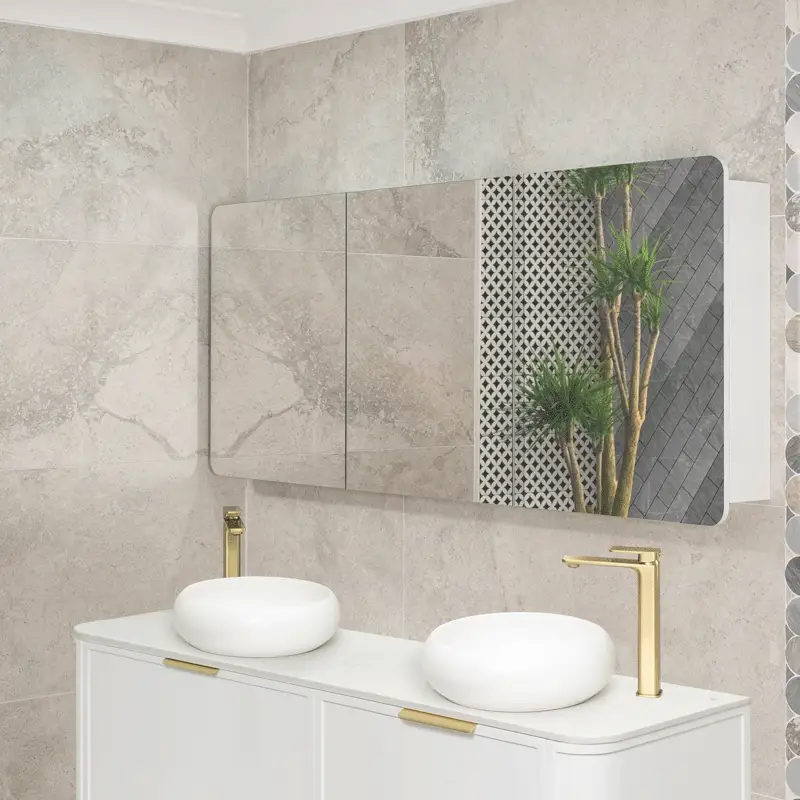 Retti Rectangular 1800mm x 750mm Mirrored Shaving Cabinet, Matte White - Image 5