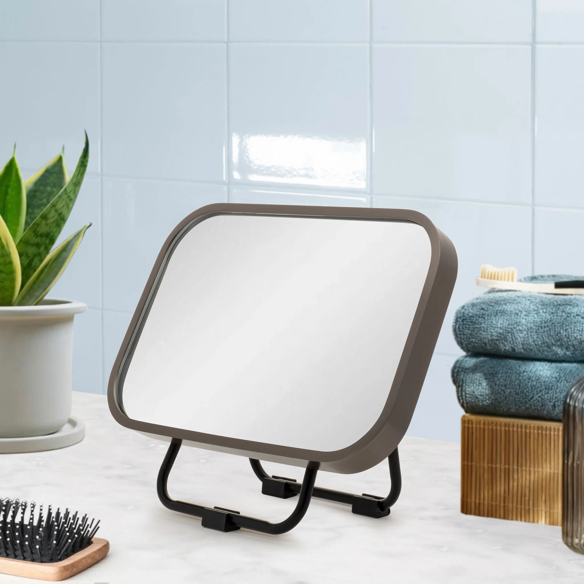 Retti Rectangular 220mm x 330mm Desk Mirror with Brushed Gunmetal Frame - Image 2