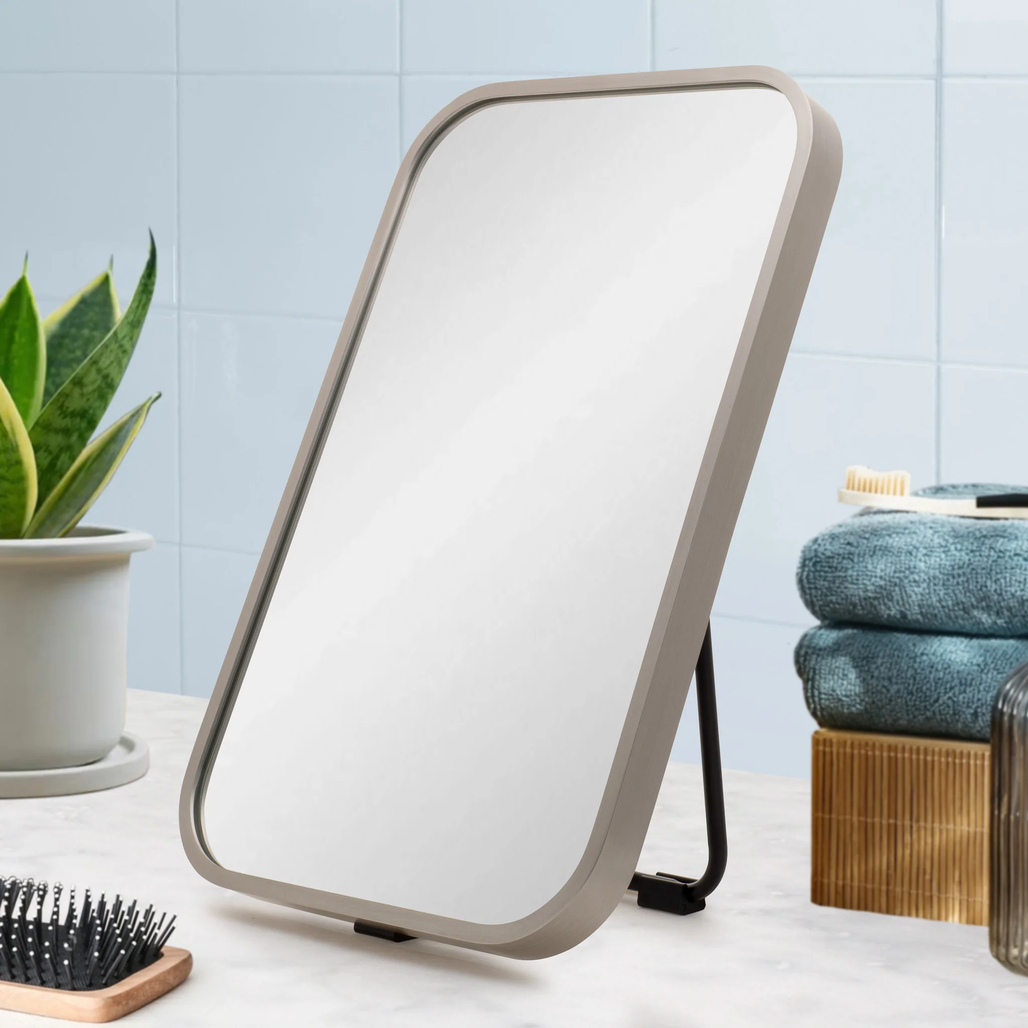 Retti Rectangular 280mm x 440mm Desk Mirror with Brushed Nickel Frame