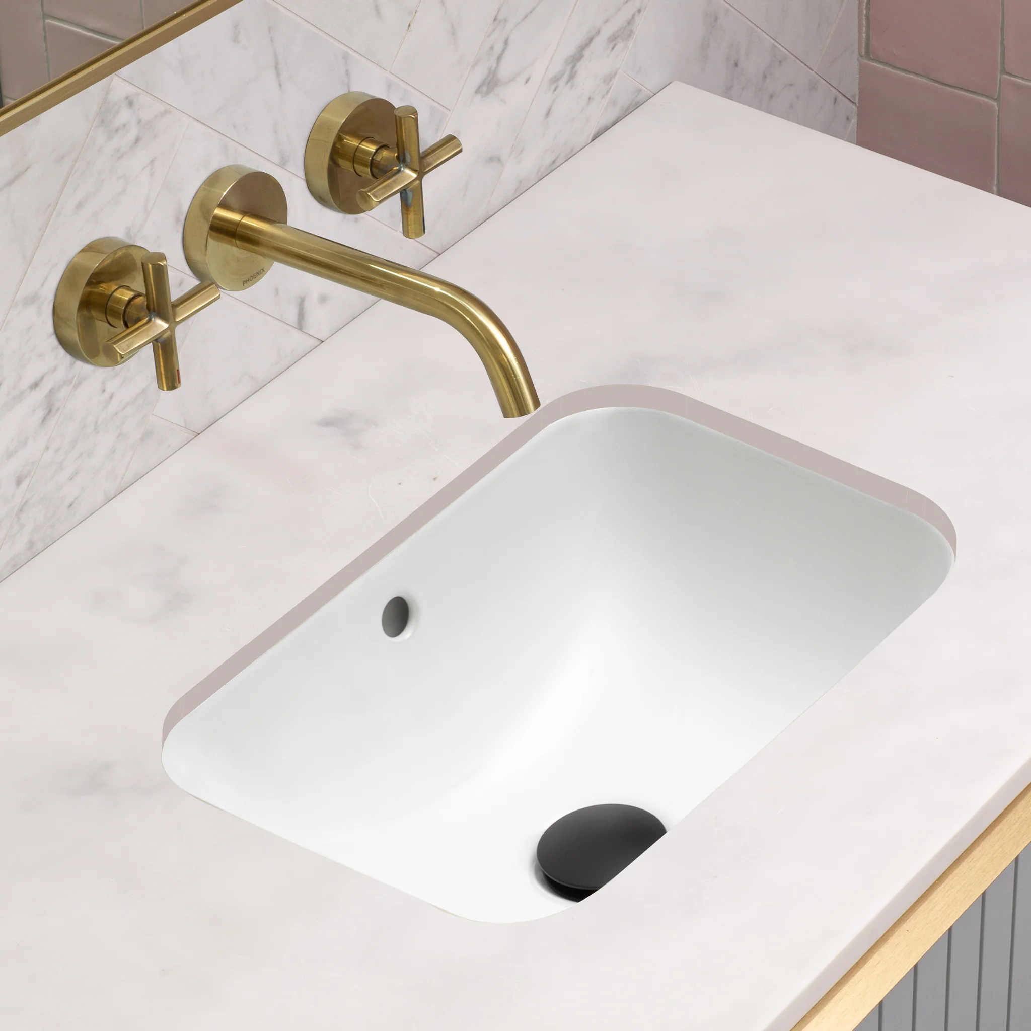 Retti Rectangular 400mm x 300mm Under-Counter Basin with Overflow, Gloss White - Image 4