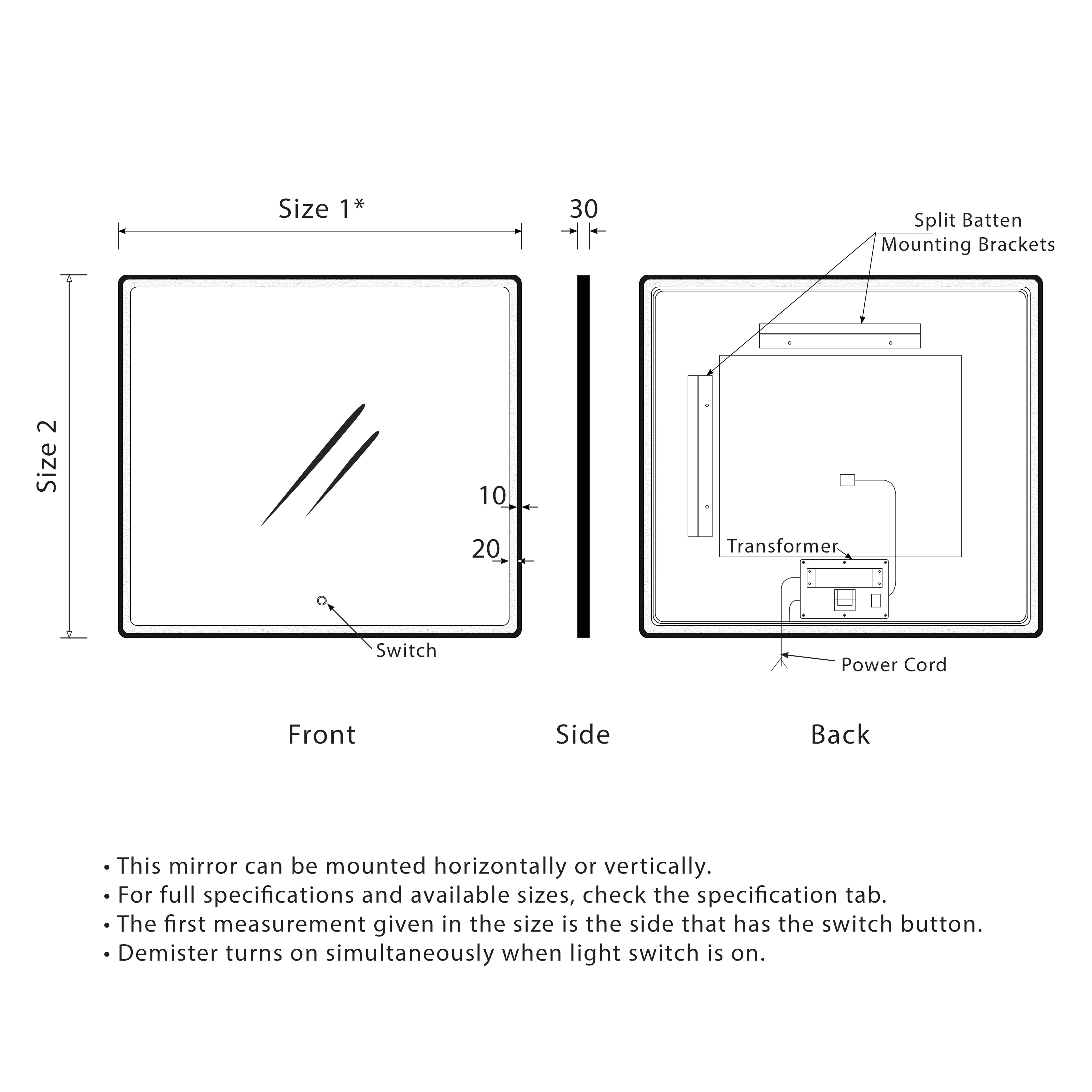 Retti Rectangular 450mm x 750mm Frontlit LED Framed Mirror with Demister, Matte Black Frame - Image 7