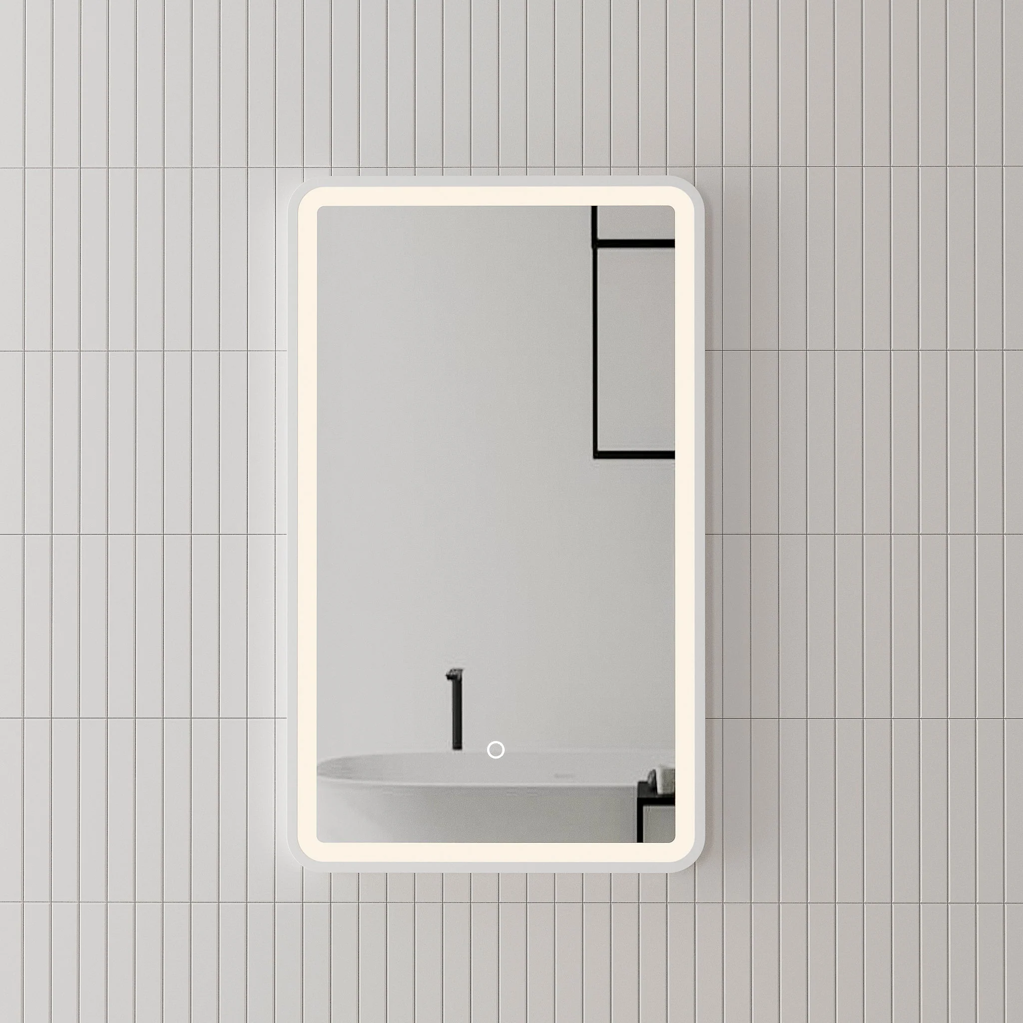 *Clearance* Retti Rectangular 450mm x 750mm Frontlit LED Framed Mirror with Demister, Matte White Frame