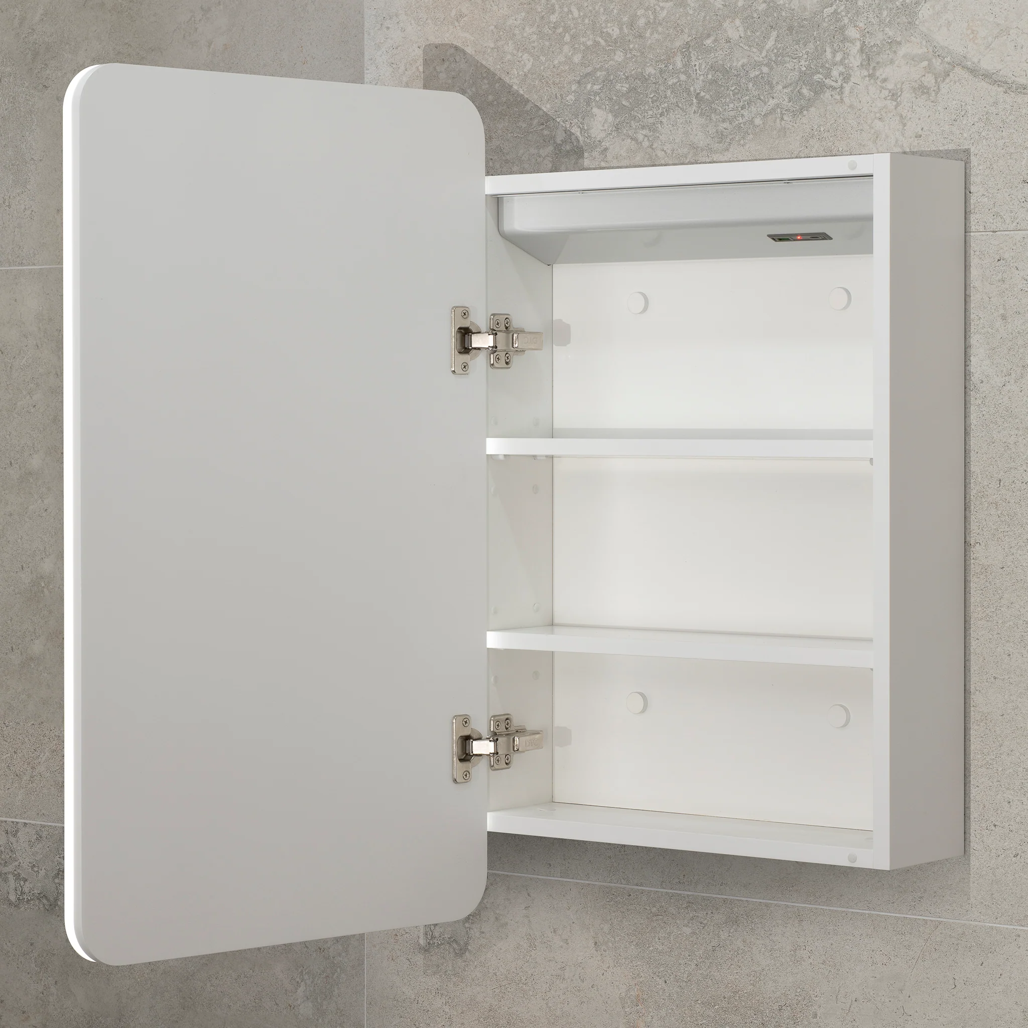 Retti Rectangular 450mm x 750mm Frontlit LED Mirrored Shaving Cabinet, Matte White - Image 5