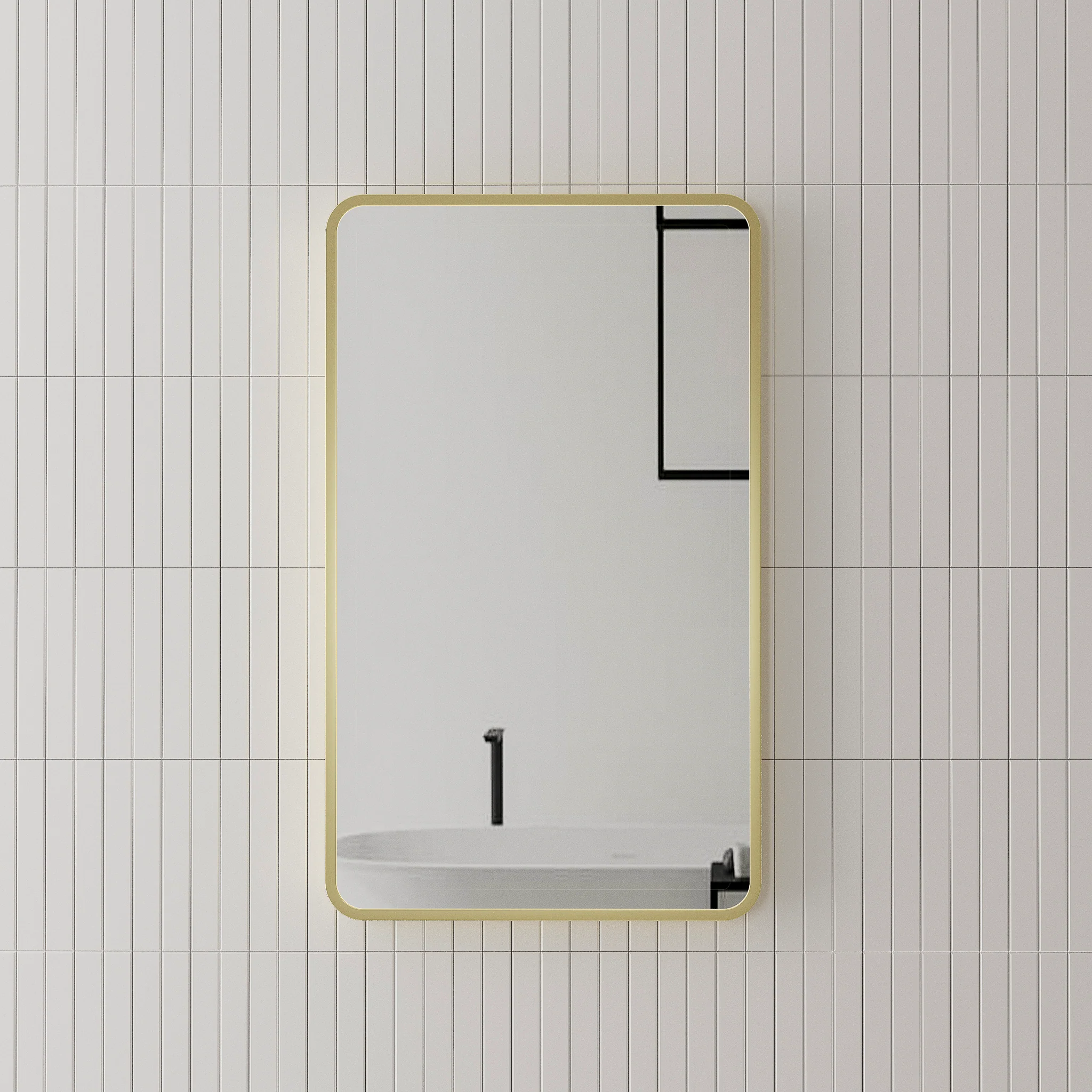 Retti Rectangular 450mm x 750mm Framed Mirror, Brushed Brass (Gold) Frame