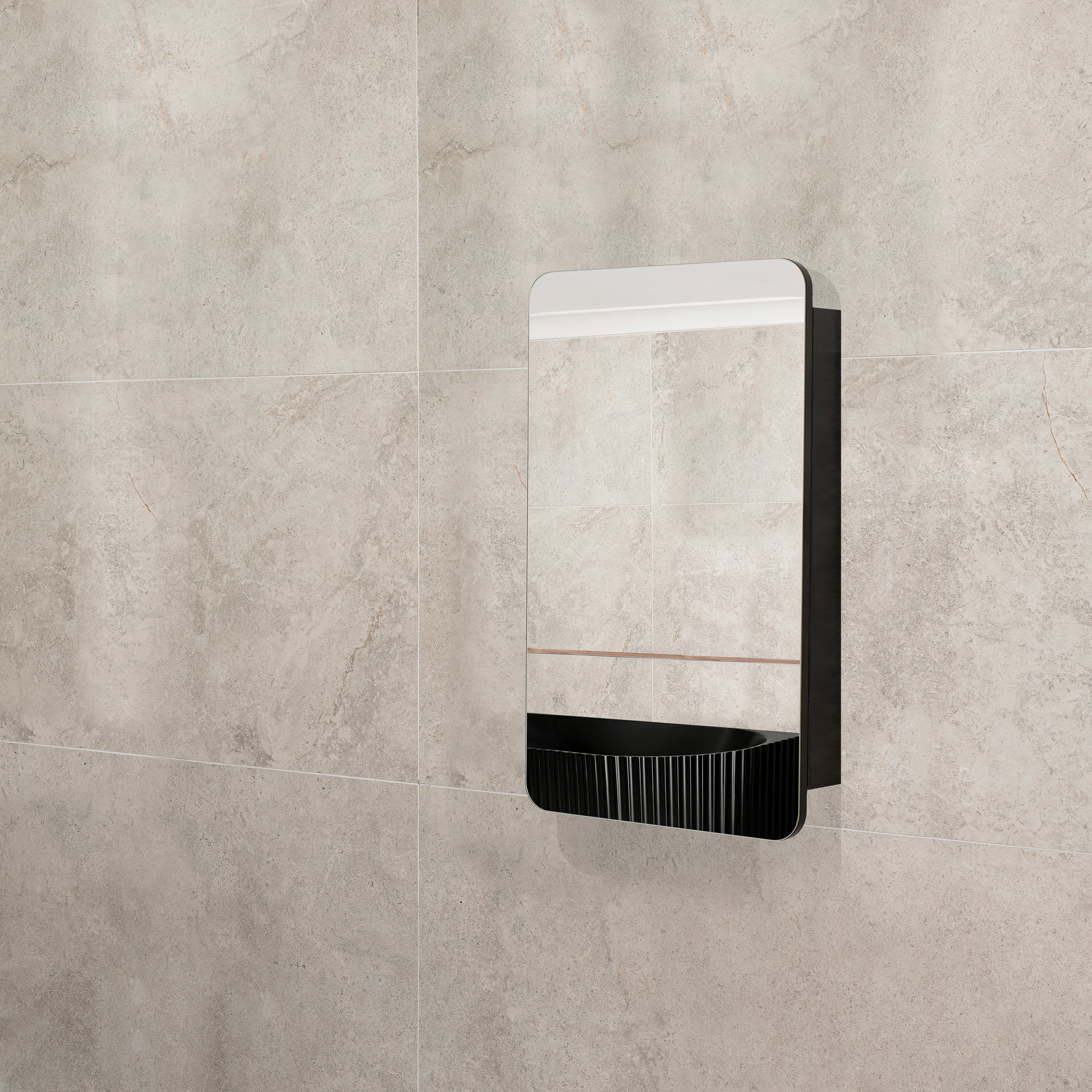 Retti Rectangular 450mm x 750mm Mirrored Shaving Cabinet, Matte Black - Image 3