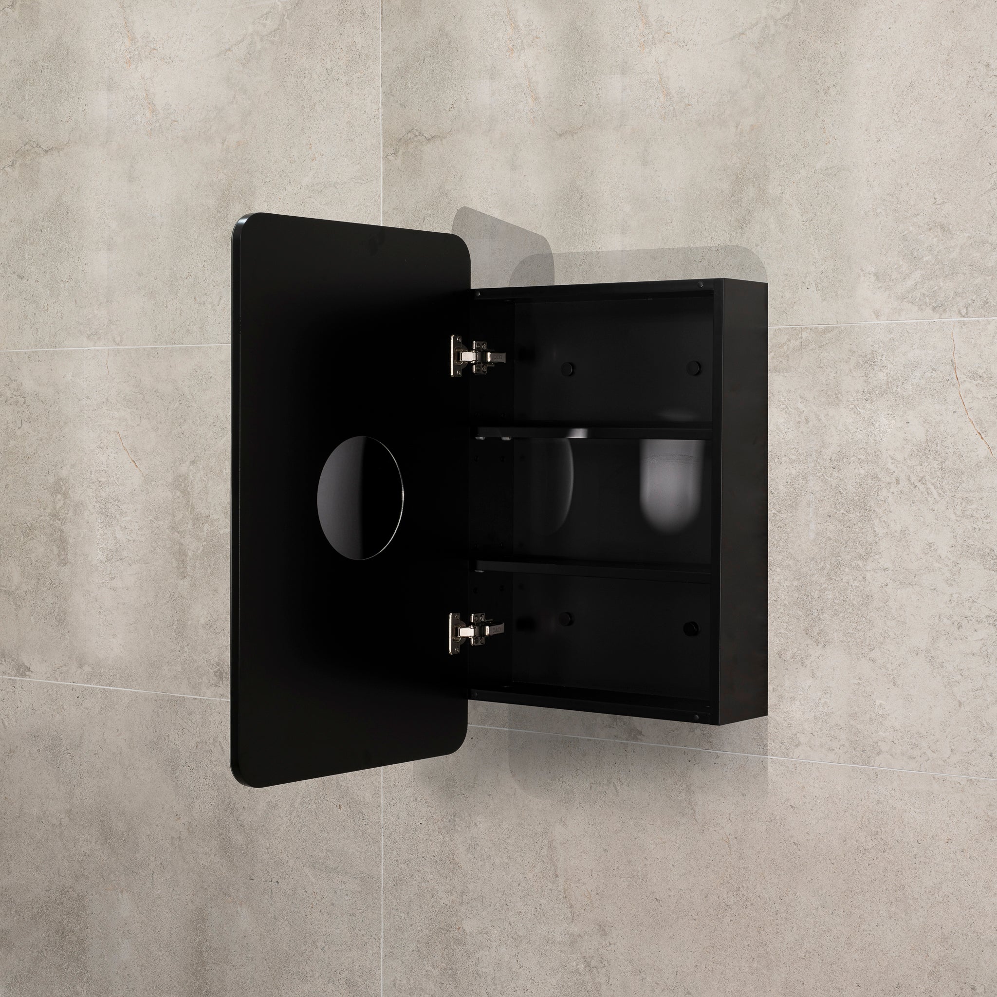 Retti Rectangular 450mm x 750mm Mirrored Shaving Cabinet, Matte Black - Image 4