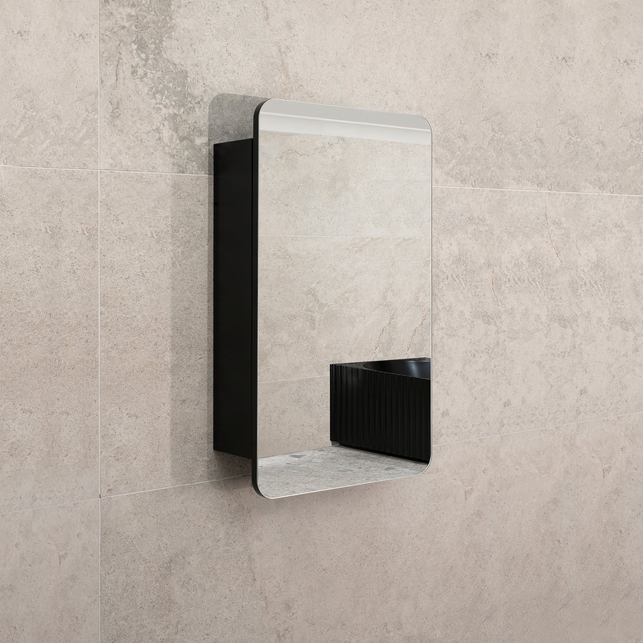 Retti Rectangular 450mm x 750mm Mirrored Shaving Cabinet, Matte Black - Image 5