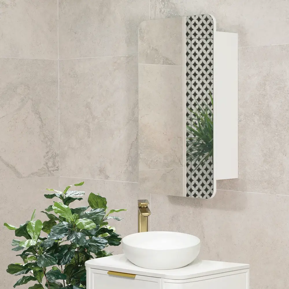 Retti Rectangular 450mm x 750mm Mirrored Shaving Cabinet, Matte White - Image 2