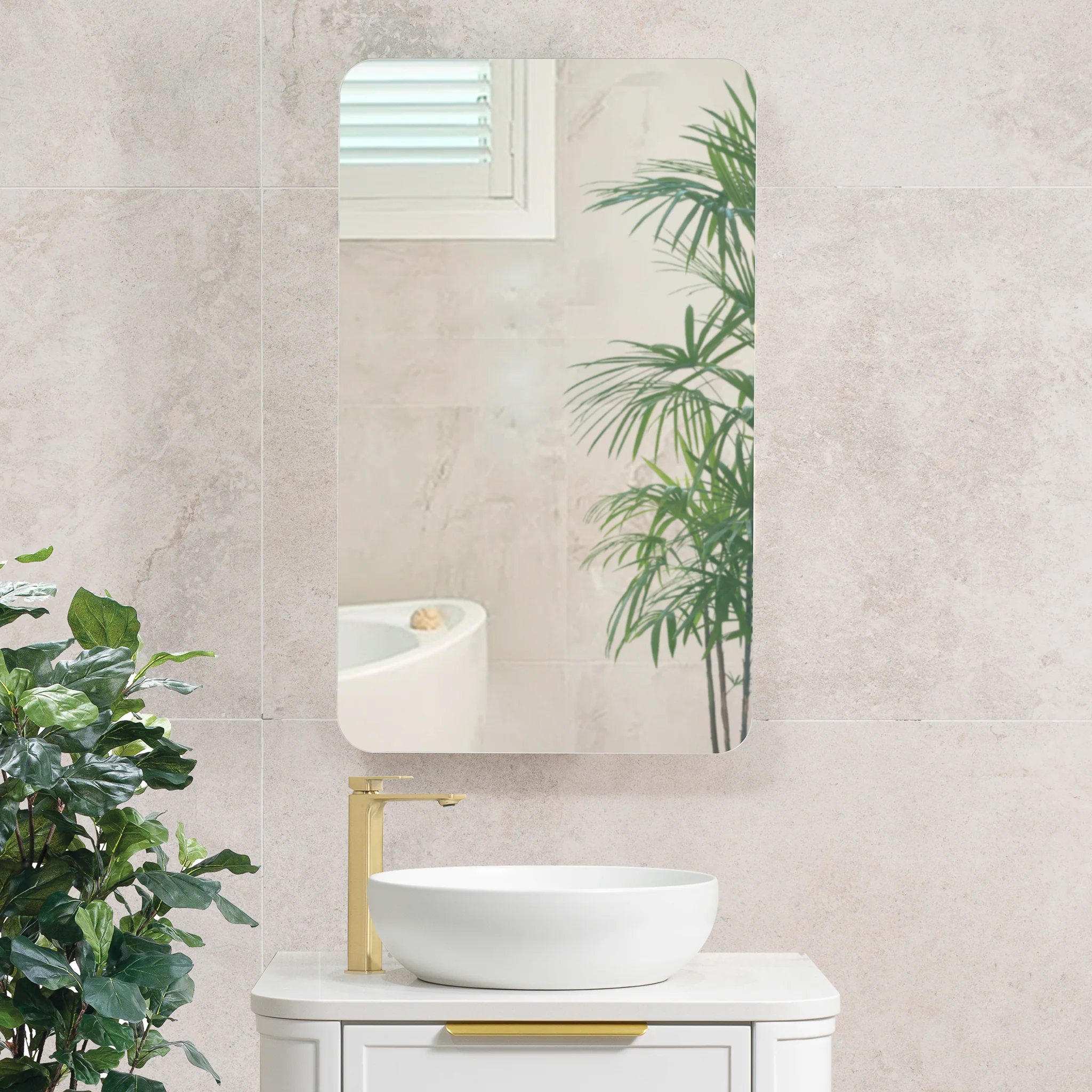 Retti Rectangular 450mm x 750mm Mirrored Shaving Cabinet, Matte White - Image 4