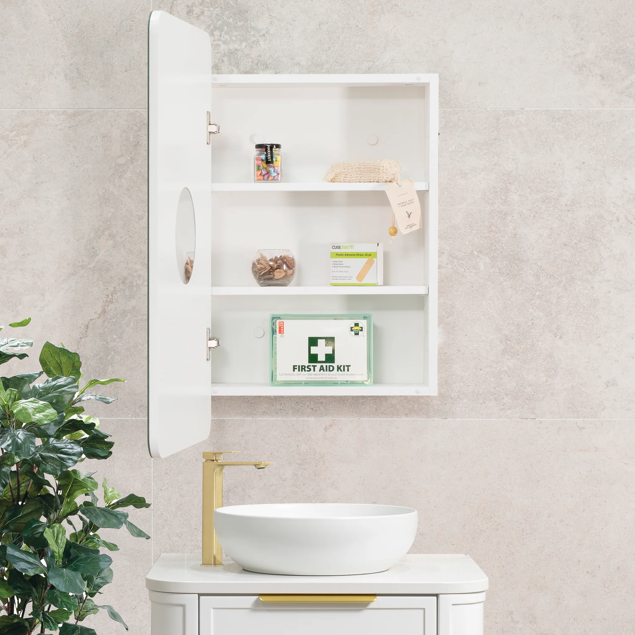 Retti Rectangular 450mm x 750mm Mirrored Shaving Cabinet, Matte White - Image 7