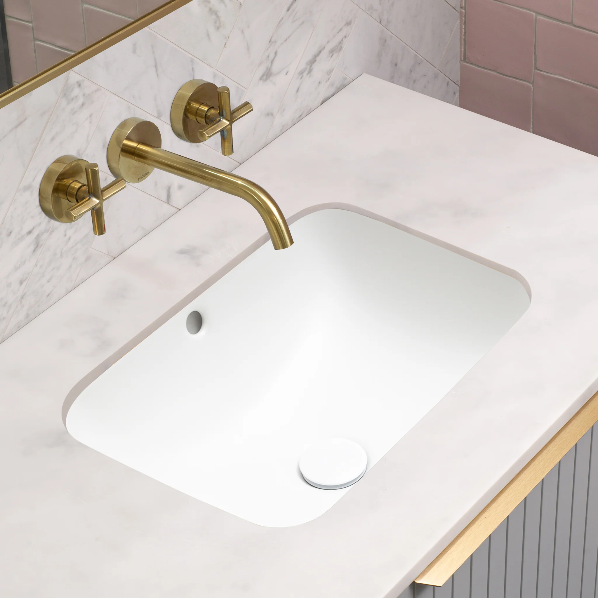 Retti Rectangular 460mm x 350mm Under-Counter Basin with Overflow, Matte White - Image 3