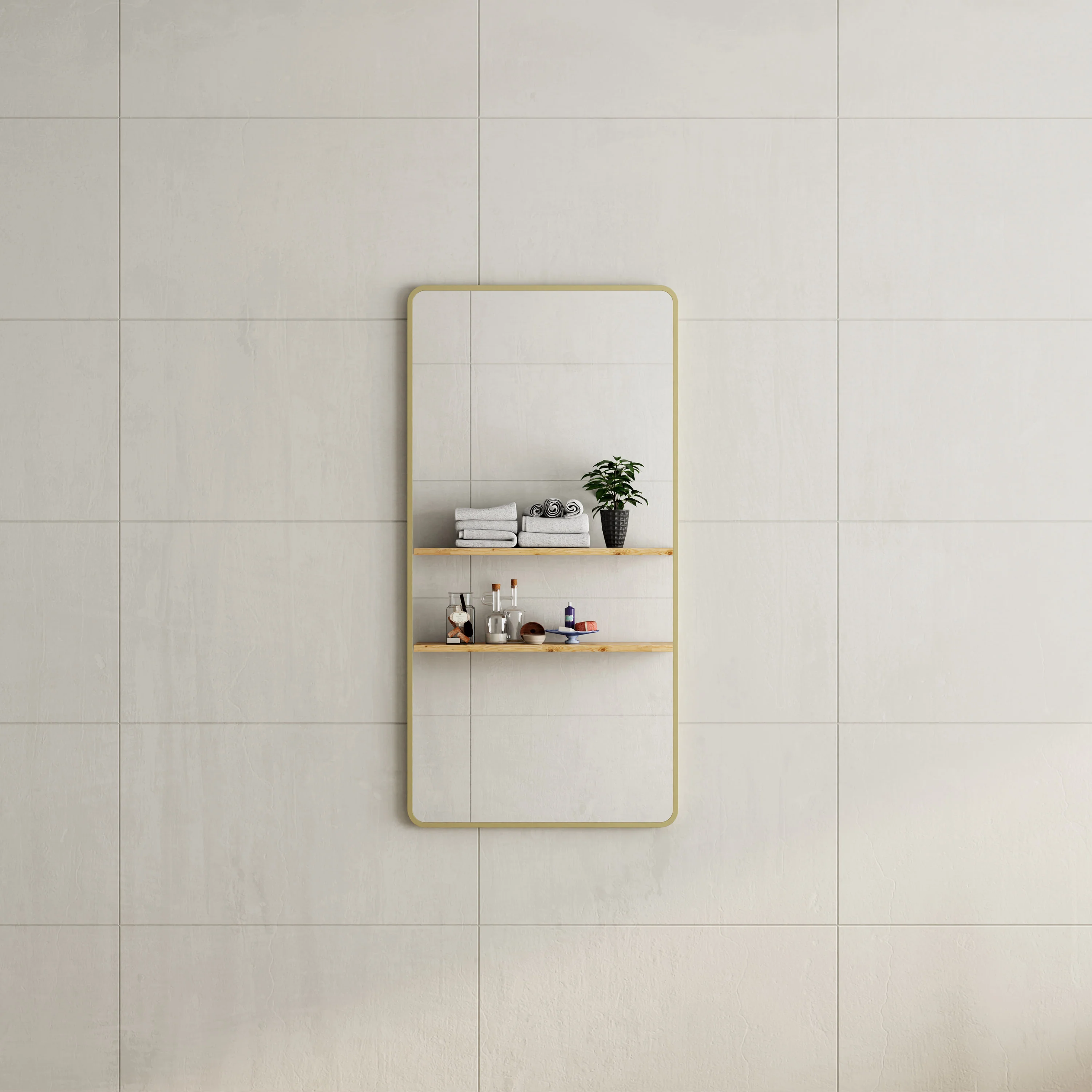 *Clearance* Retti Rectangular 600mm x 1200mm Framed Mirror, Brushed Brass (Gold) Frame