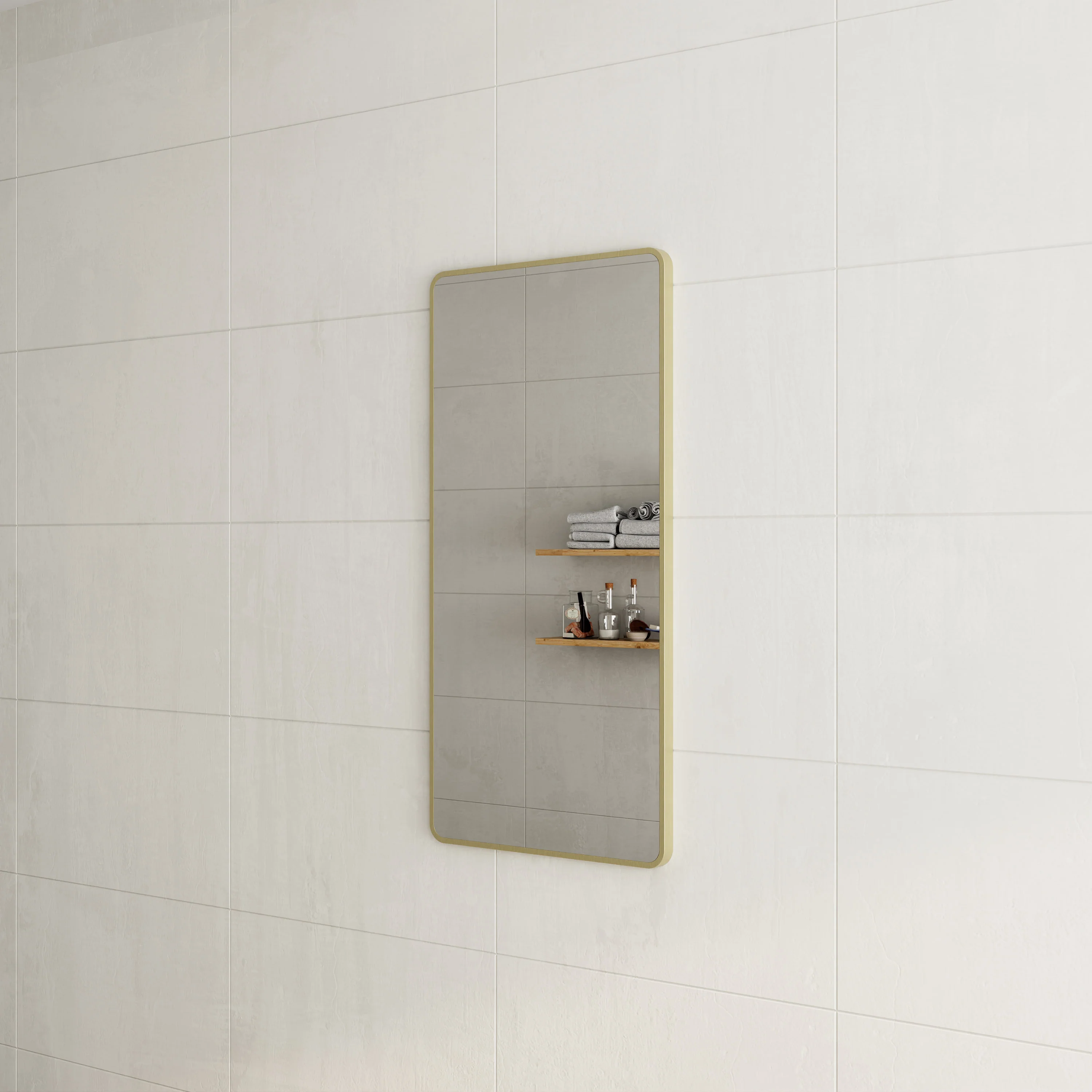 *Clearance* Retti Rectangular 600mm x 1200mm Framed Mirror, Brushed Brass (Gold) Frame - Image 3