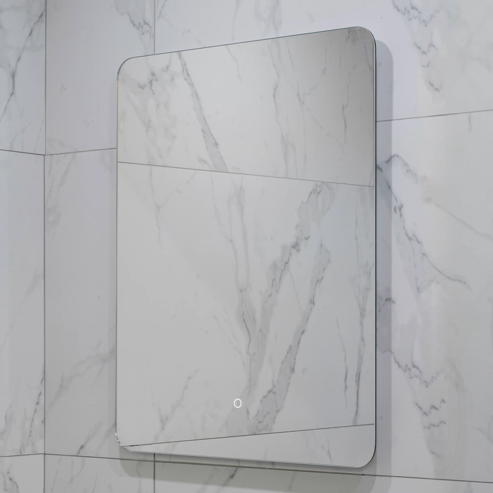 Retti Rectangular 600mm x 750mm Backlit LED Frameless Mirror with Polished Edge, Rounded Corners and Demister - Image 5