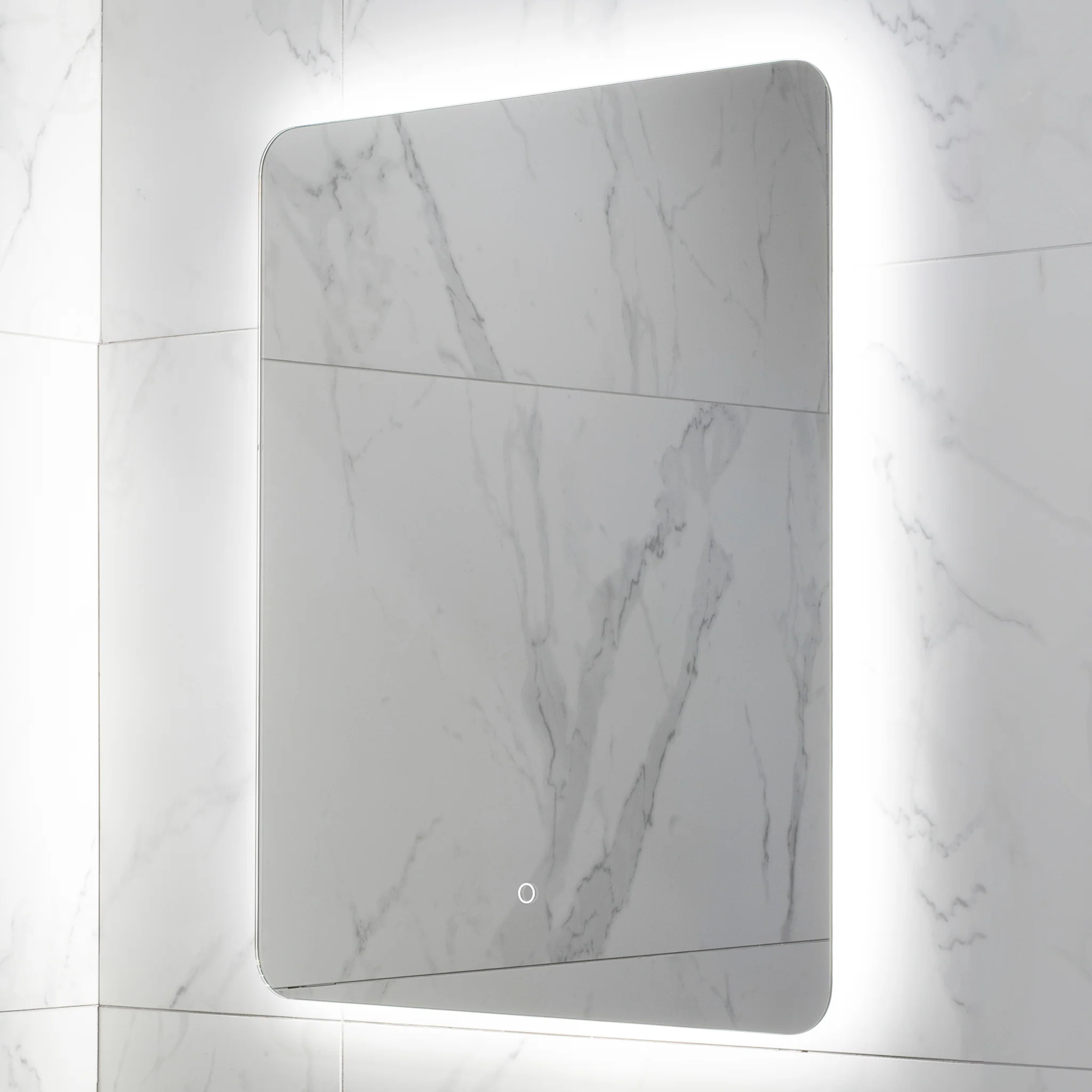 Retti Rectangular 600mm x 750mm Backlit LED Frameless Mirror with Polished Edge, Rounded Corners and Demister - Image 6