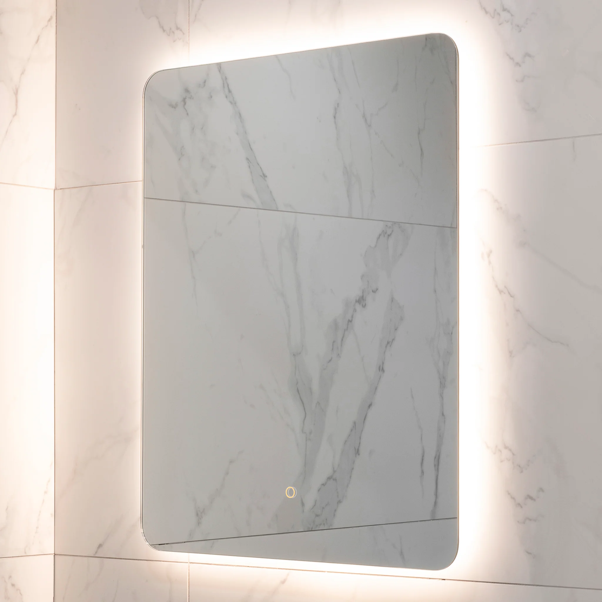 Retti Rectangular 600mm x 750mm Backlit LED Frameless Mirror with Polished Edge, Rounded Corners and Demister - Image 7
