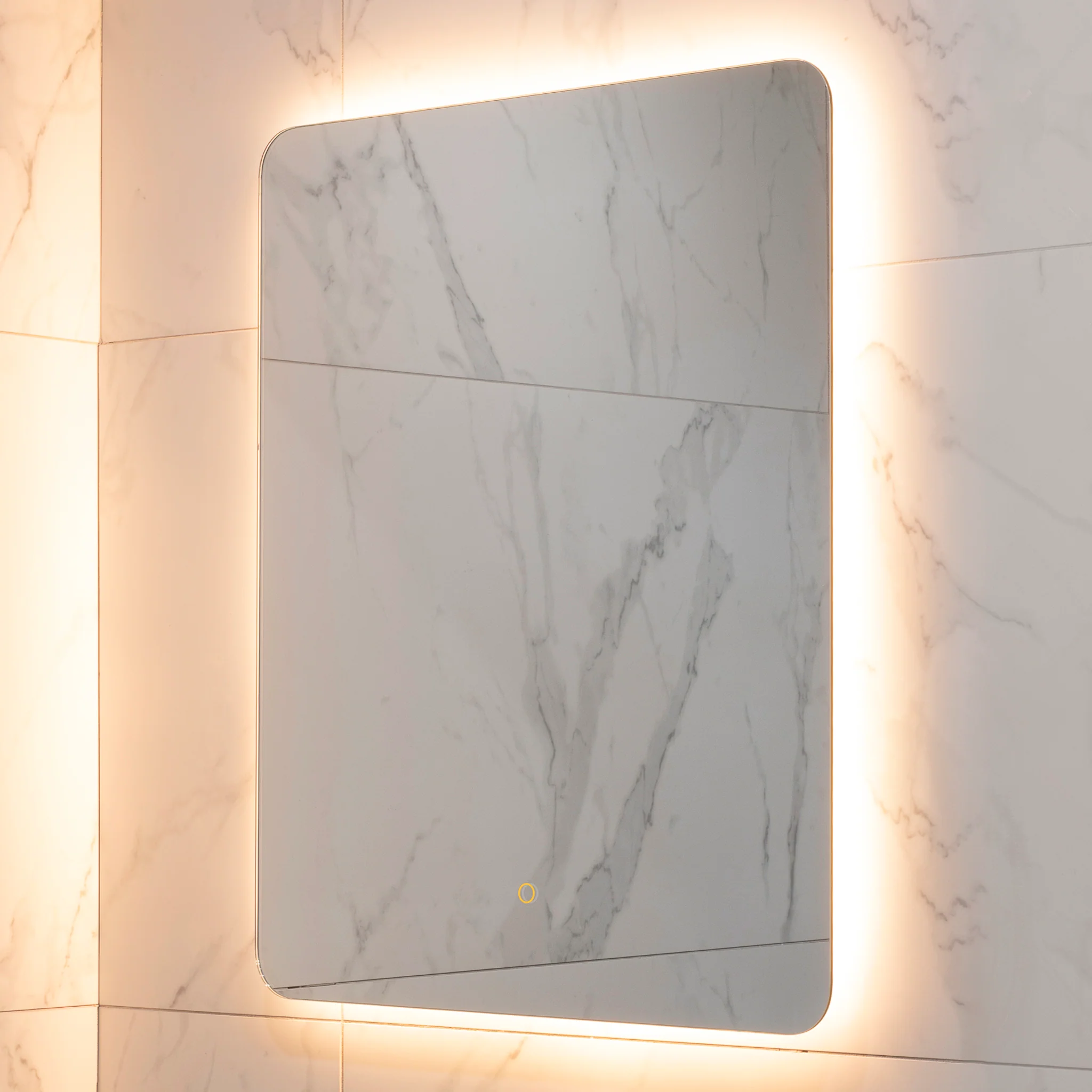 Retti Rectangular 600mm x 750mm Backlit LED Frameless Mirror with Polished Edge, Rounded Corners and Demister - Image 8