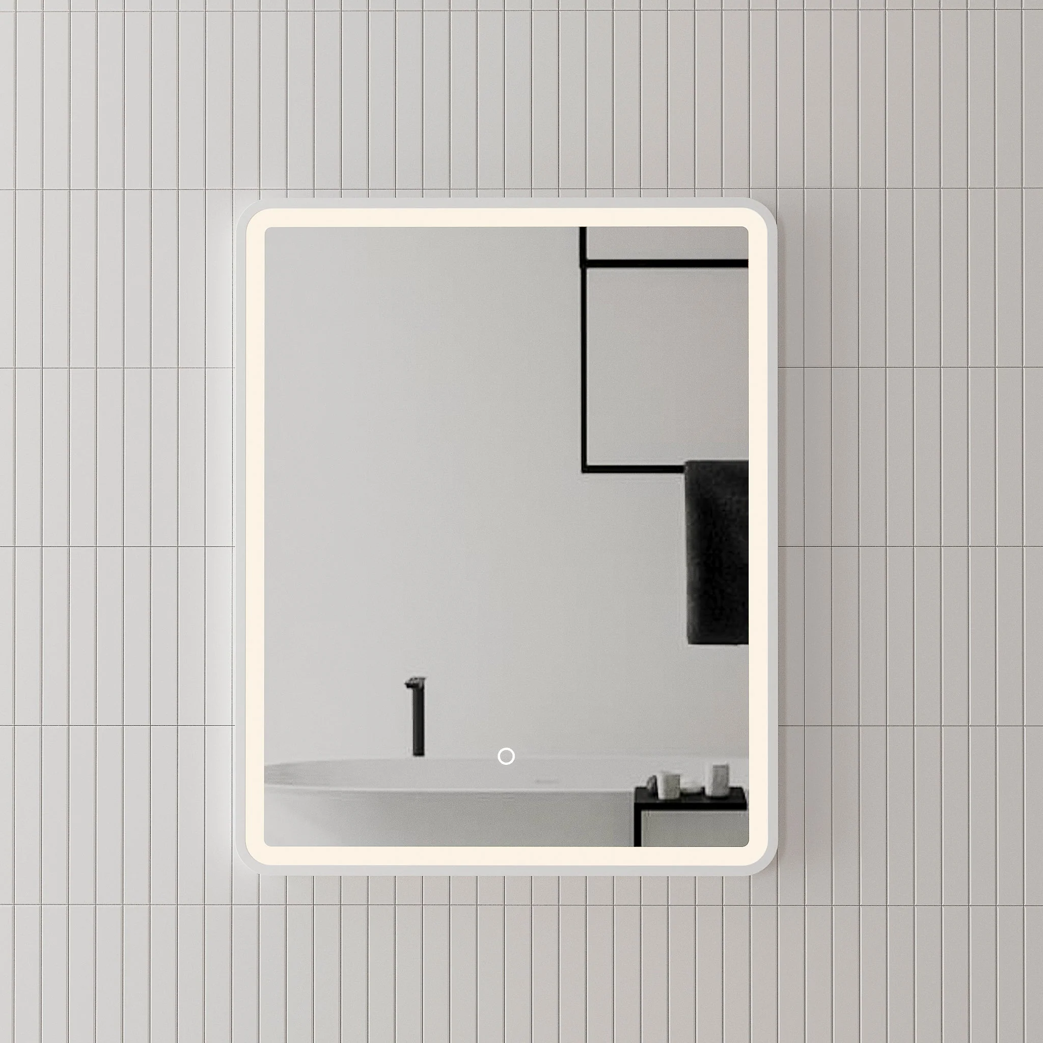 *Clearance* Retti Rectangular 600mm x 750mm Frontlit LED Framed Mirror with Demister, Matte White Frame