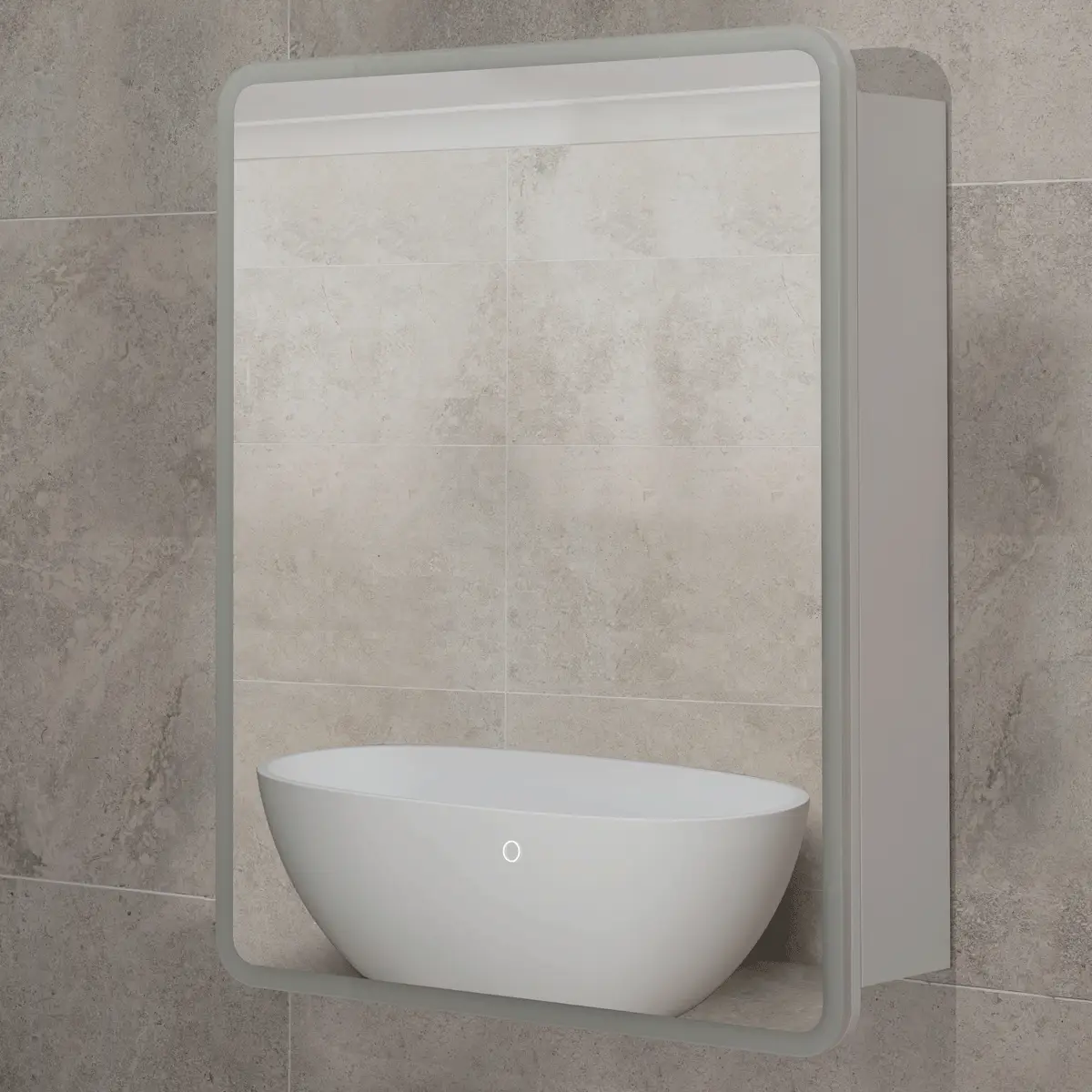 Retti Rectangular 600mm x 750mm Frontlit LED Mirrored Shaving Cabinet, Matte White - Image 4