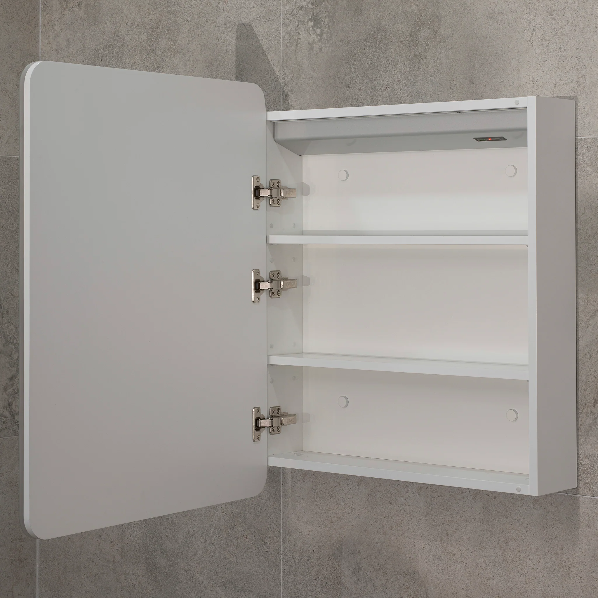 Retti Rectangular 600mm x 750mm Frontlit LED Mirrored Shaving Cabinet, Matte White - Image 5