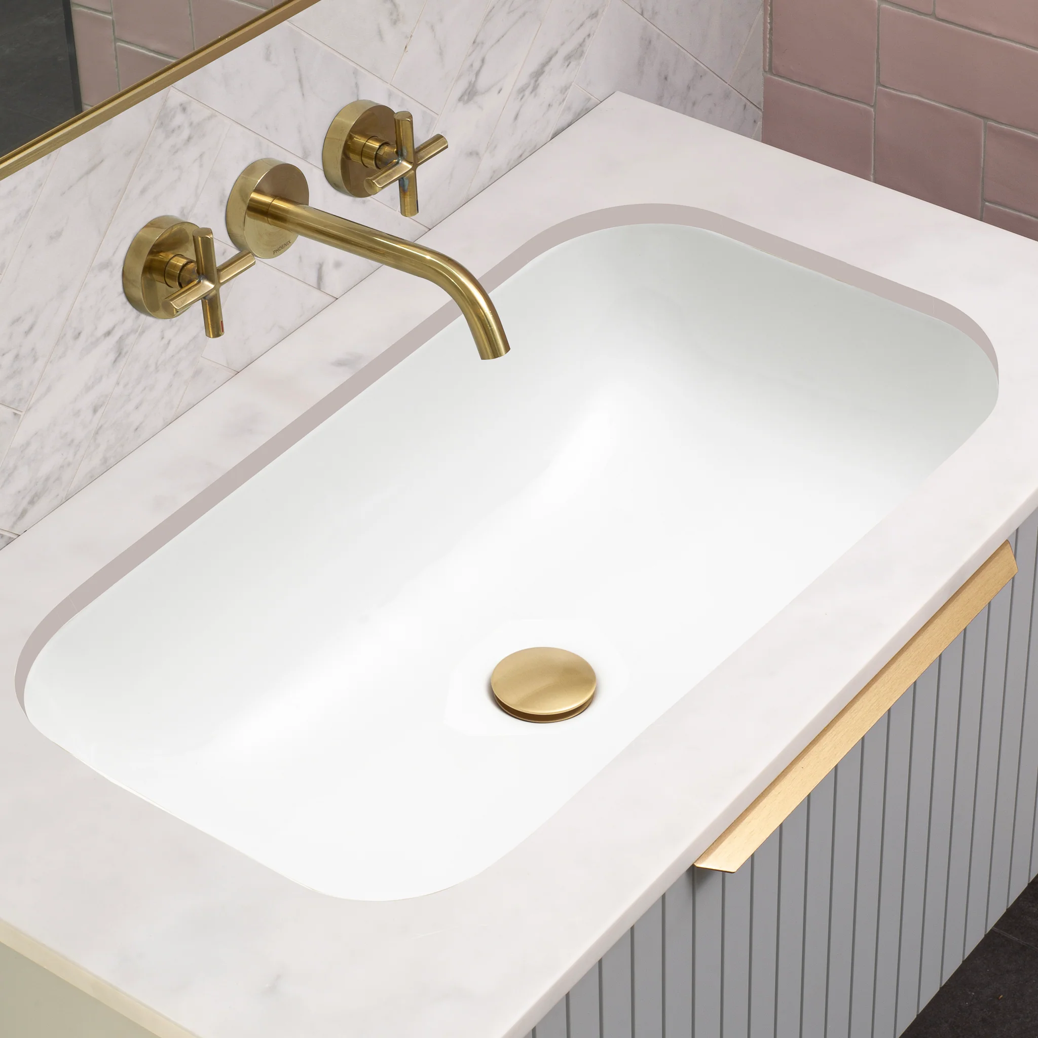 Retti Rectangular 695mm x 420mm Under-Counter Basin with Overflow, Gloss White - Image 8