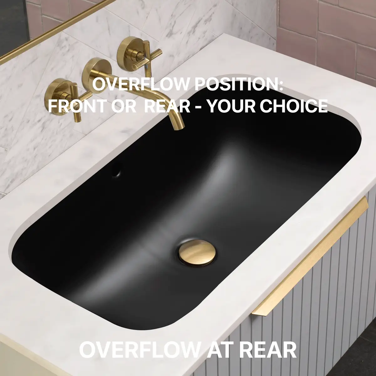 Retti Rectangular 695mm x 420mm Under-Counter Basin with Overflow, Matte Black - Image 5