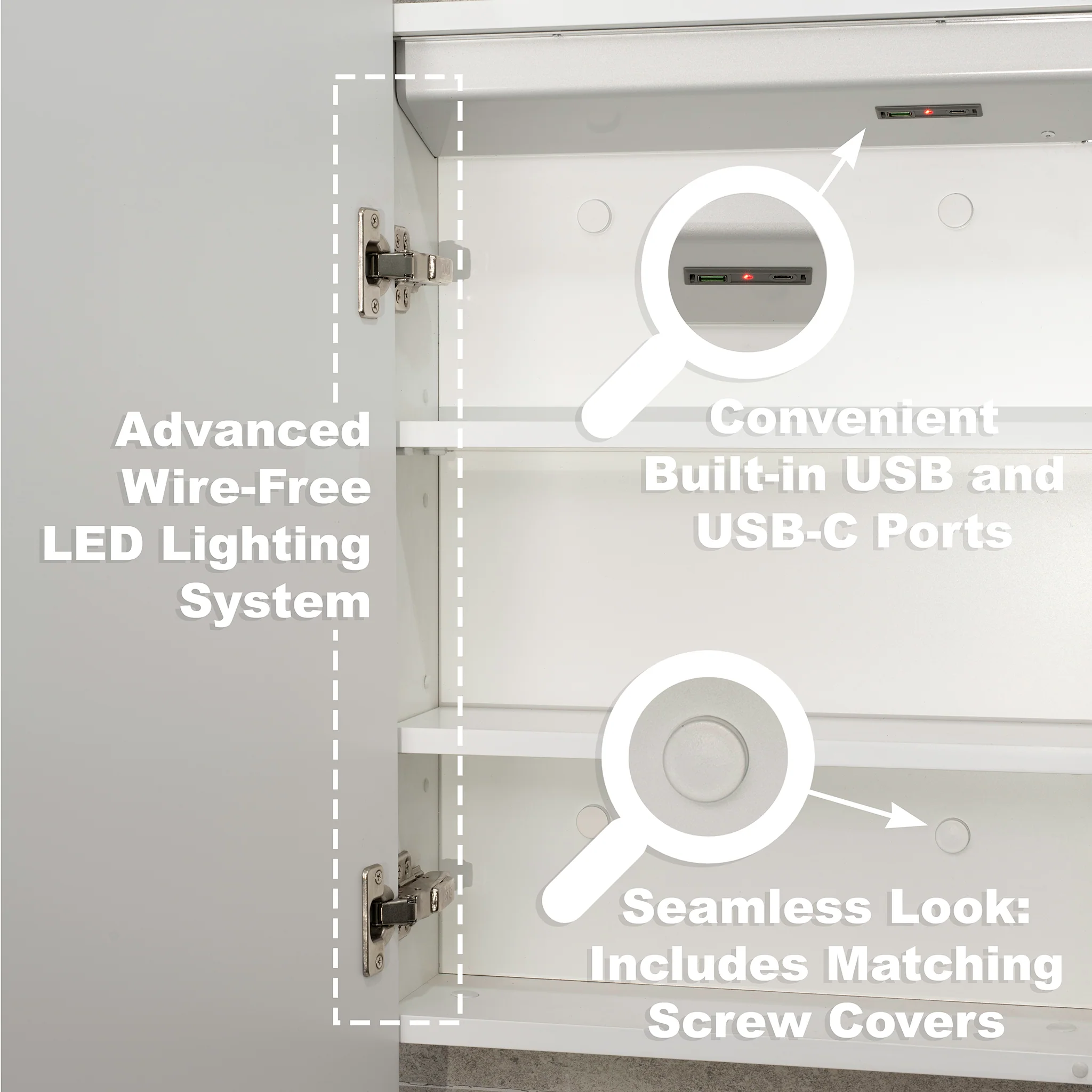 Retti Rectangular 750mm x 750mm Frontlit LED Mirrored Shaving Cabinet, Matte White - Image 11