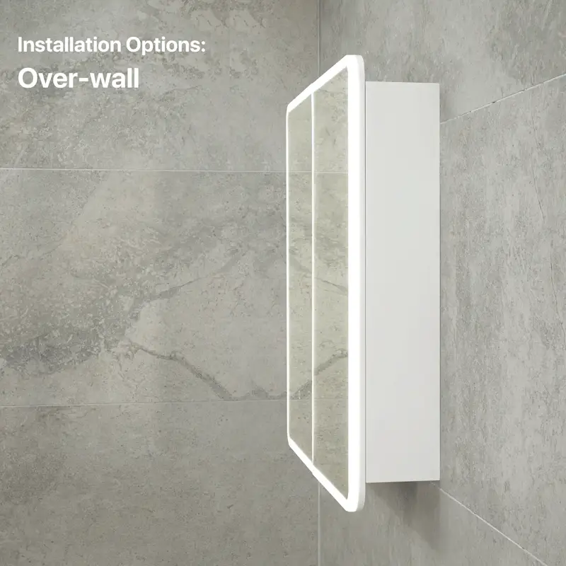 Retti Rectangular 750mm x 750mm Frontlit LED Mirrored Shaving Cabinet, Matte White - Image 12
