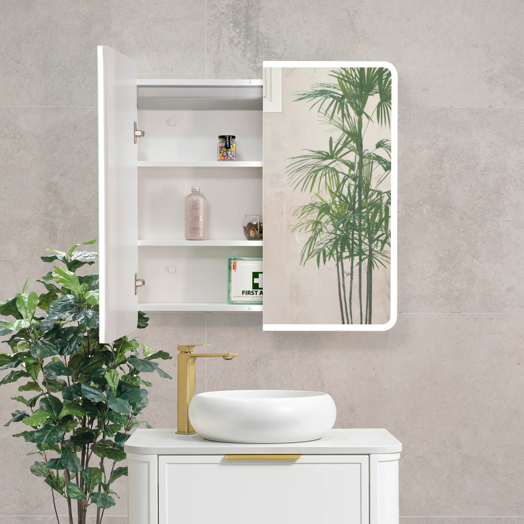 Retti Rectangular 750mm x 750mm Frontlit LED Mirrored Shaving Cabinet, Matte White - Image 3