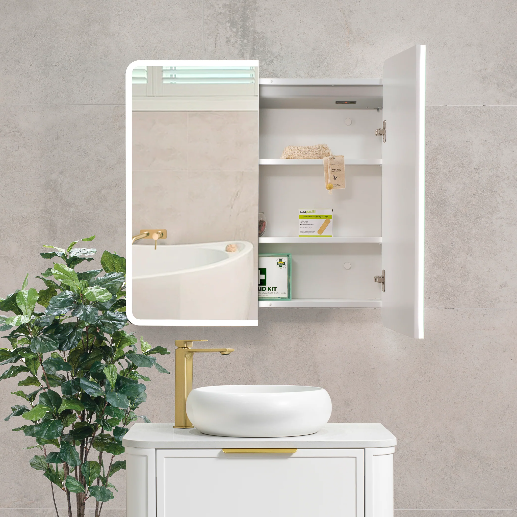 Retti Rectangular 750mm x 750mm Frontlit LED Mirrored Shaving Cabinet, Matte White - Image 4