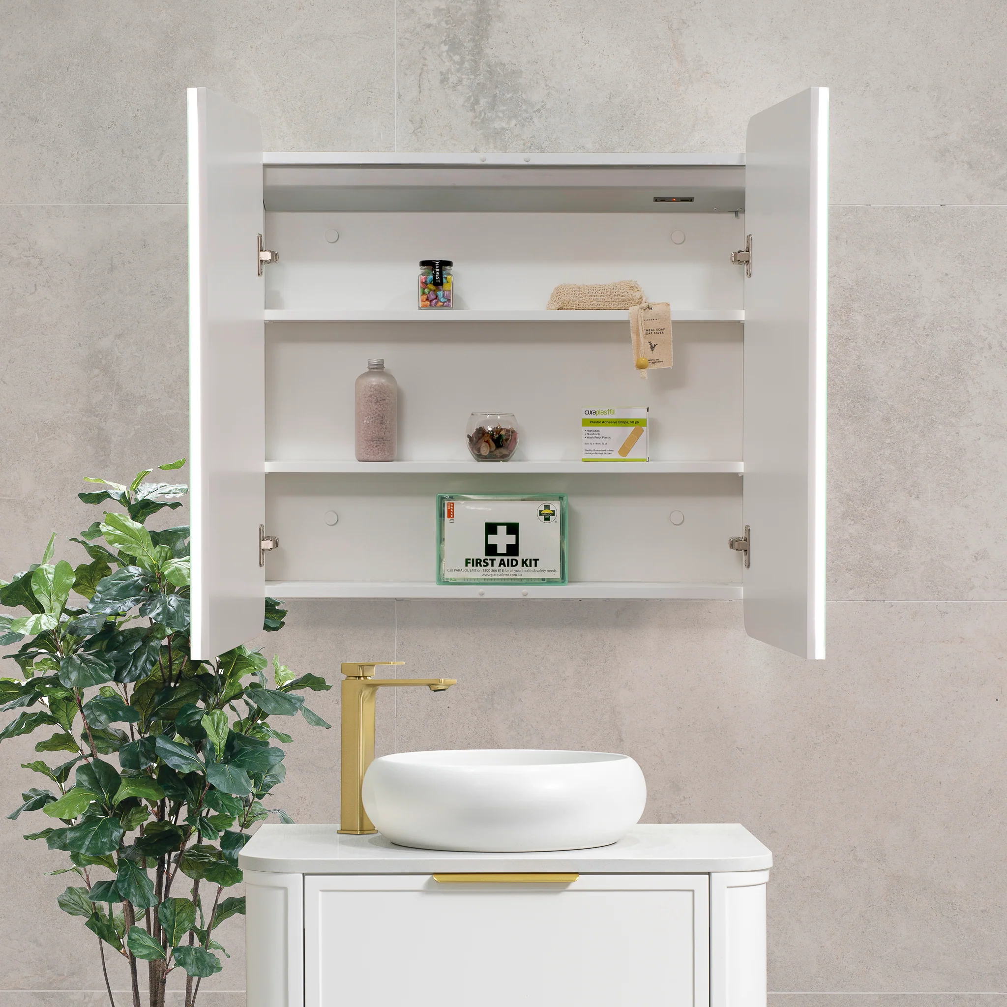 Retti Rectangular 750mm x 750mm Frontlit LED Mirrored Shaving Cabinet, Matte White - Image 5