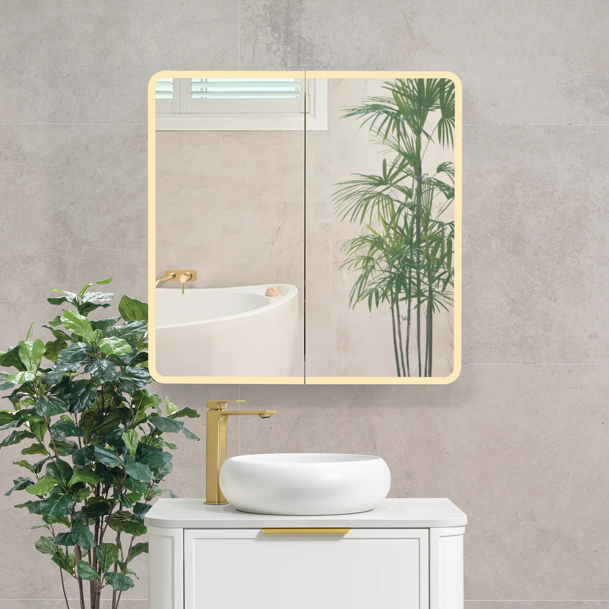 Retti Rectangular 750mm x 750mm Frontlit LED Mirrored Shaving Cabinet, Matte White - Image 6