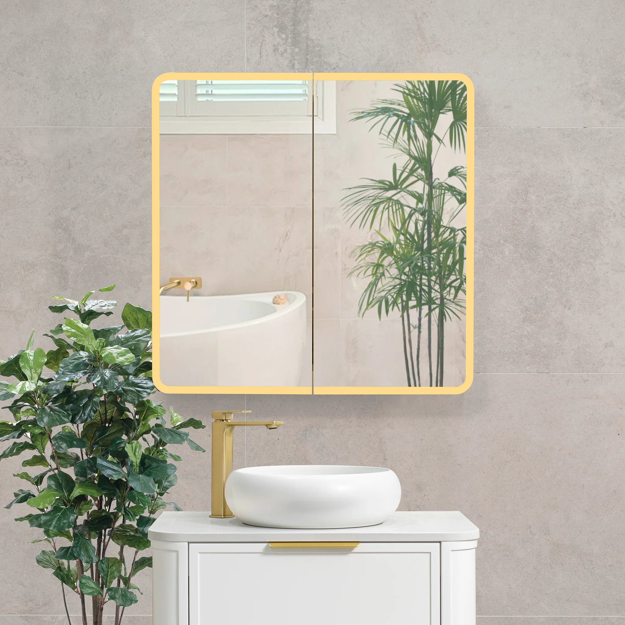 Retti Rectangular 750mm x 750mm Frontlit LED Mirrored Shaving Cabinet, Matte White - Image 7