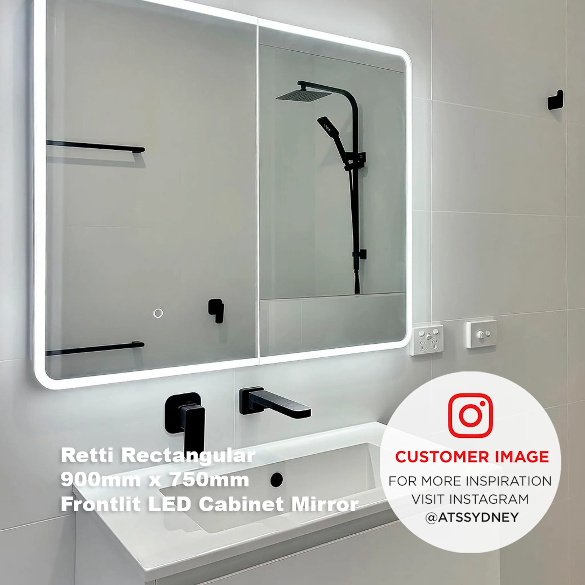 Retti Rectangular 750mm x 750mm Frontlit LED Mirrored Shaving Cabinet, Matte White - Image 8