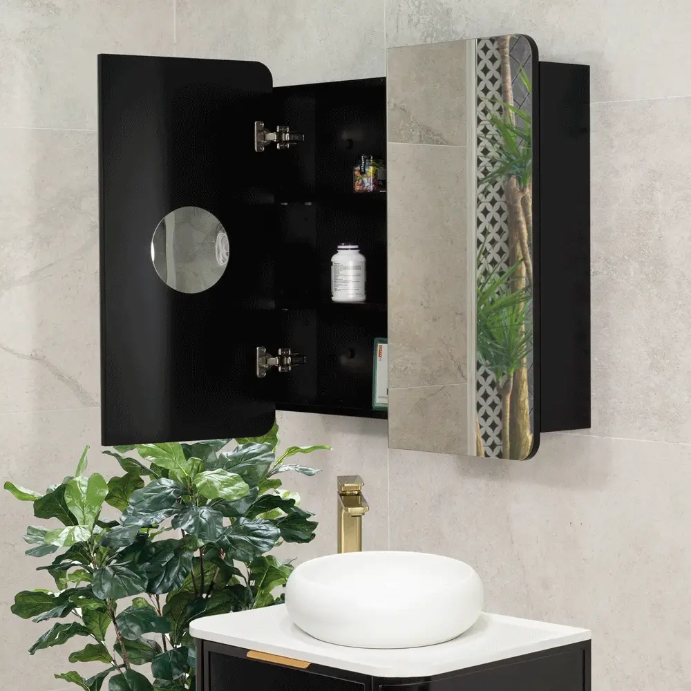 Retti Rectangular 750mm x 750mm Mirrored Shaving Cabinet, Matte Black - Image 4