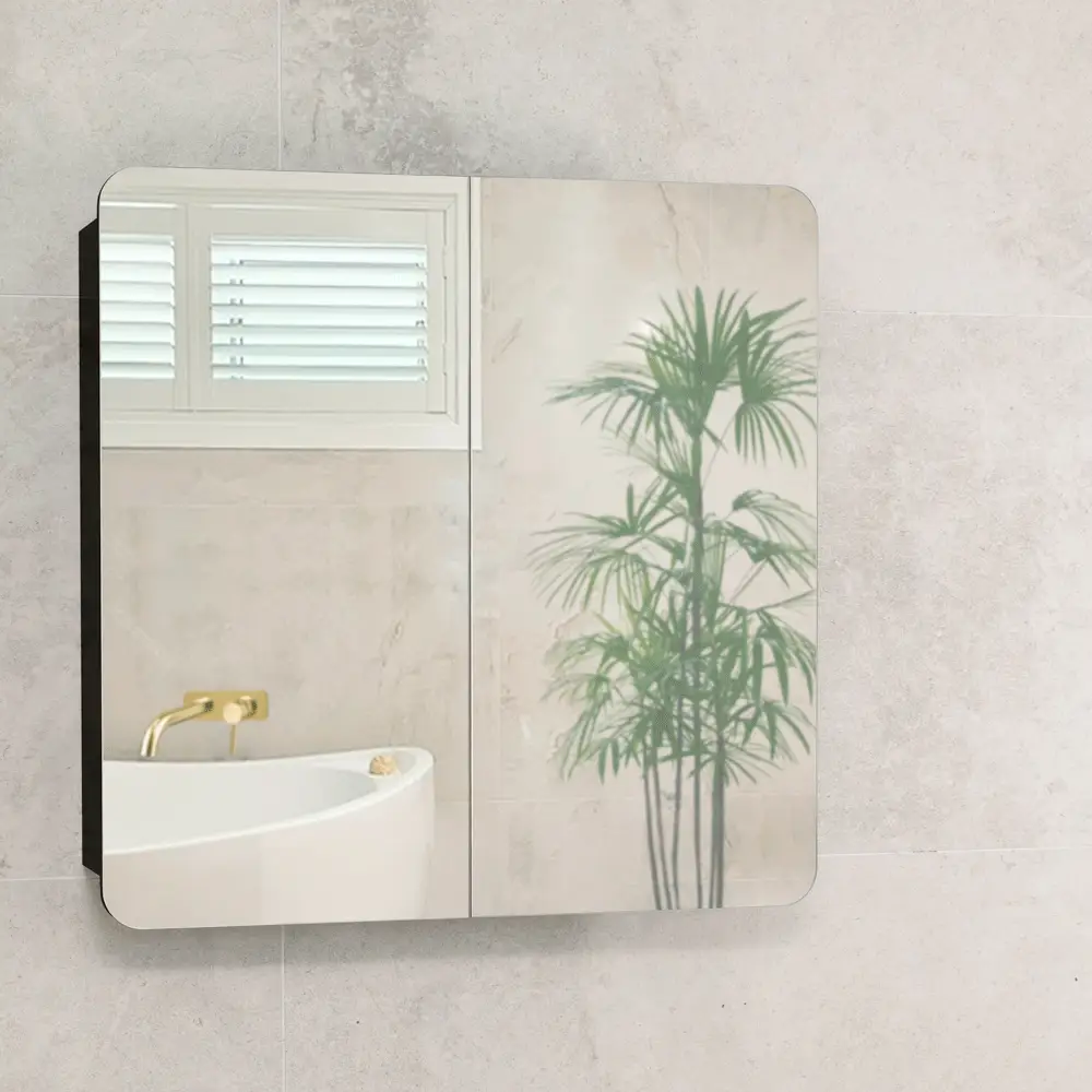 Retti Rectangular 750mm x 750mm Mirrored Shaving Cabinet, Matte Black - Image 6