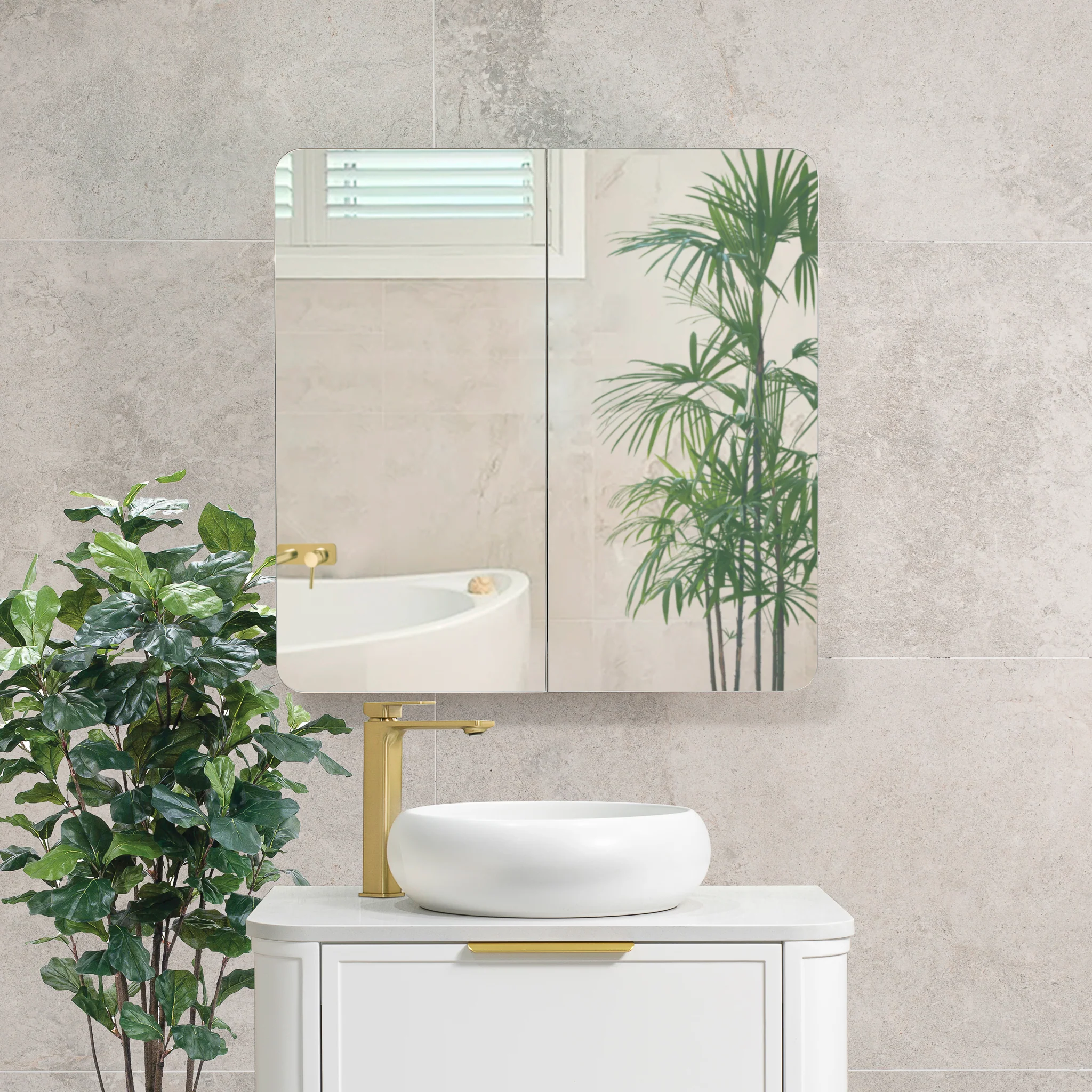 Retti Rectangular 750mm x 750mm Mirrored Shaving Cabinet, Matte White - Image 2