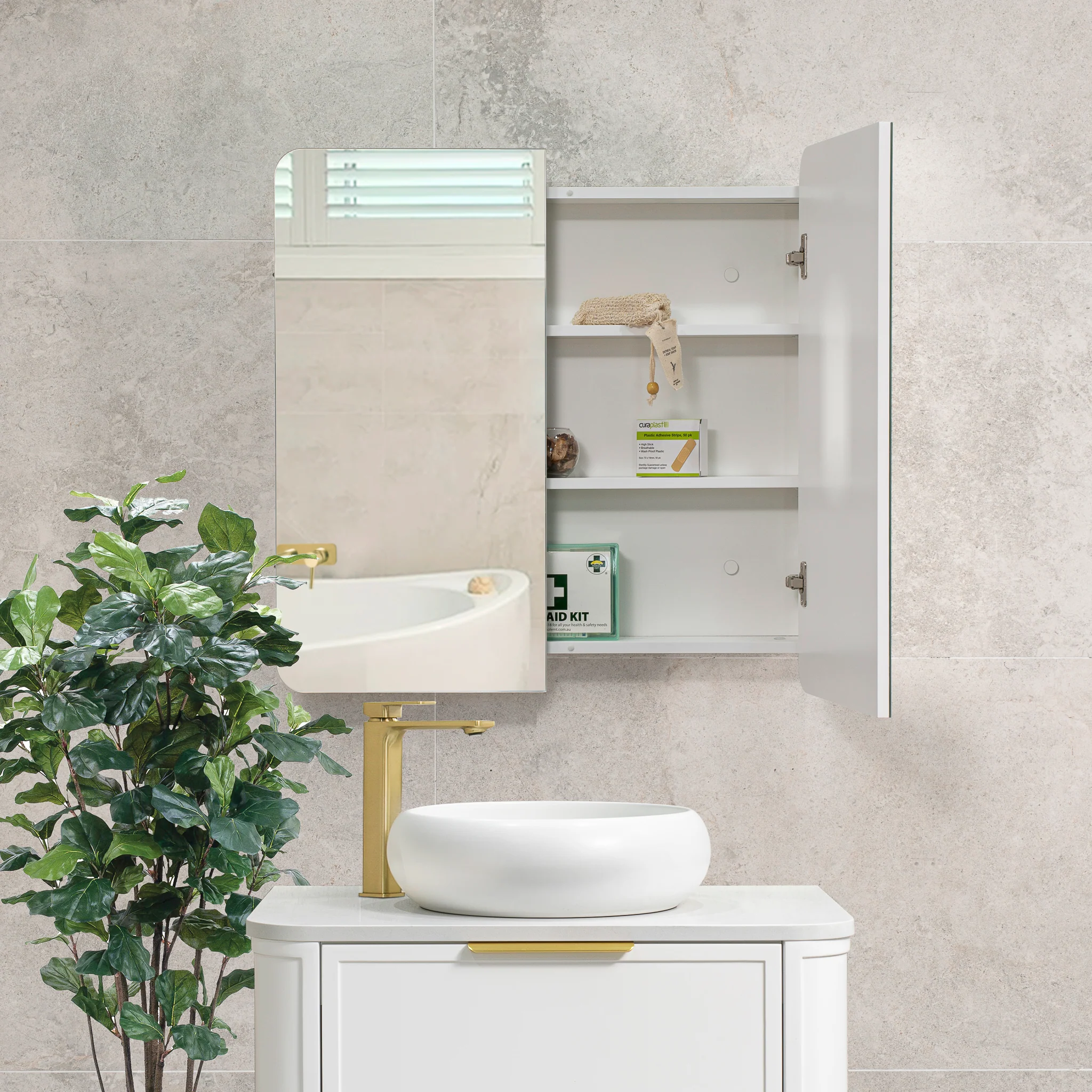 Retti Rectangular 750mm x 750mm Mirrored Shaving Cabinet, Matte White - Image 7