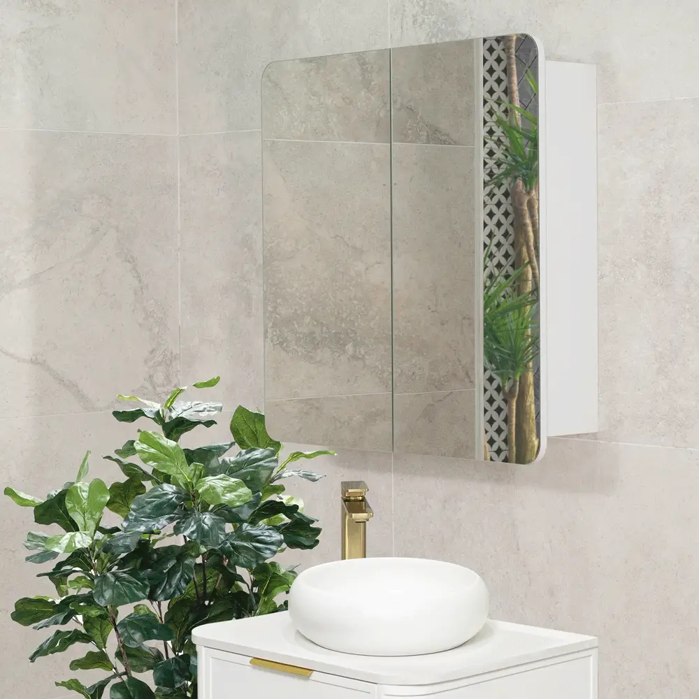 Retti Rectangular 750mm x 750mm Mirrored Shaving Cabinet, Matte White - Image 9