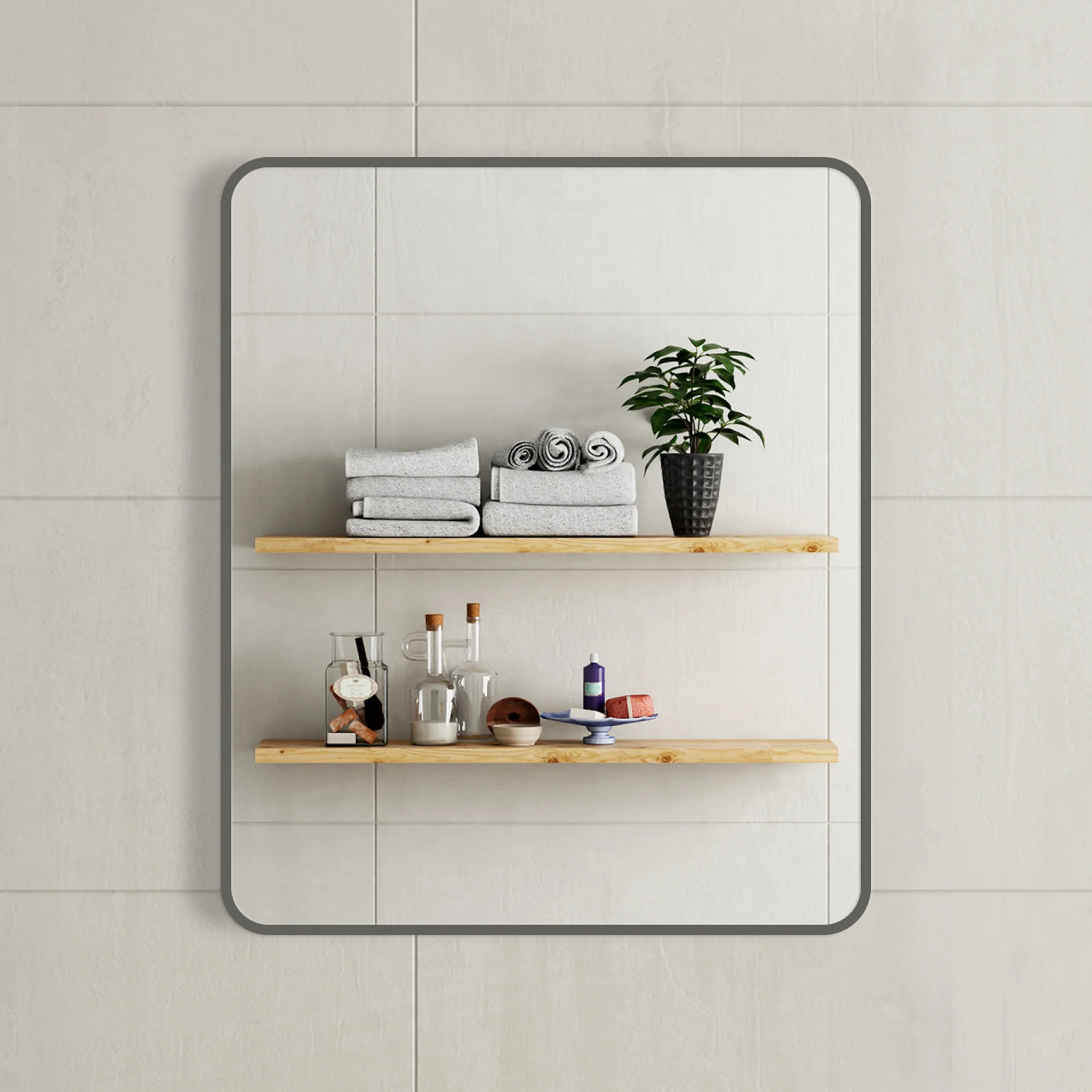 Retti Rectangular 750mm x 900mm Framed Mirror, Brushed Gunmetal Frame
