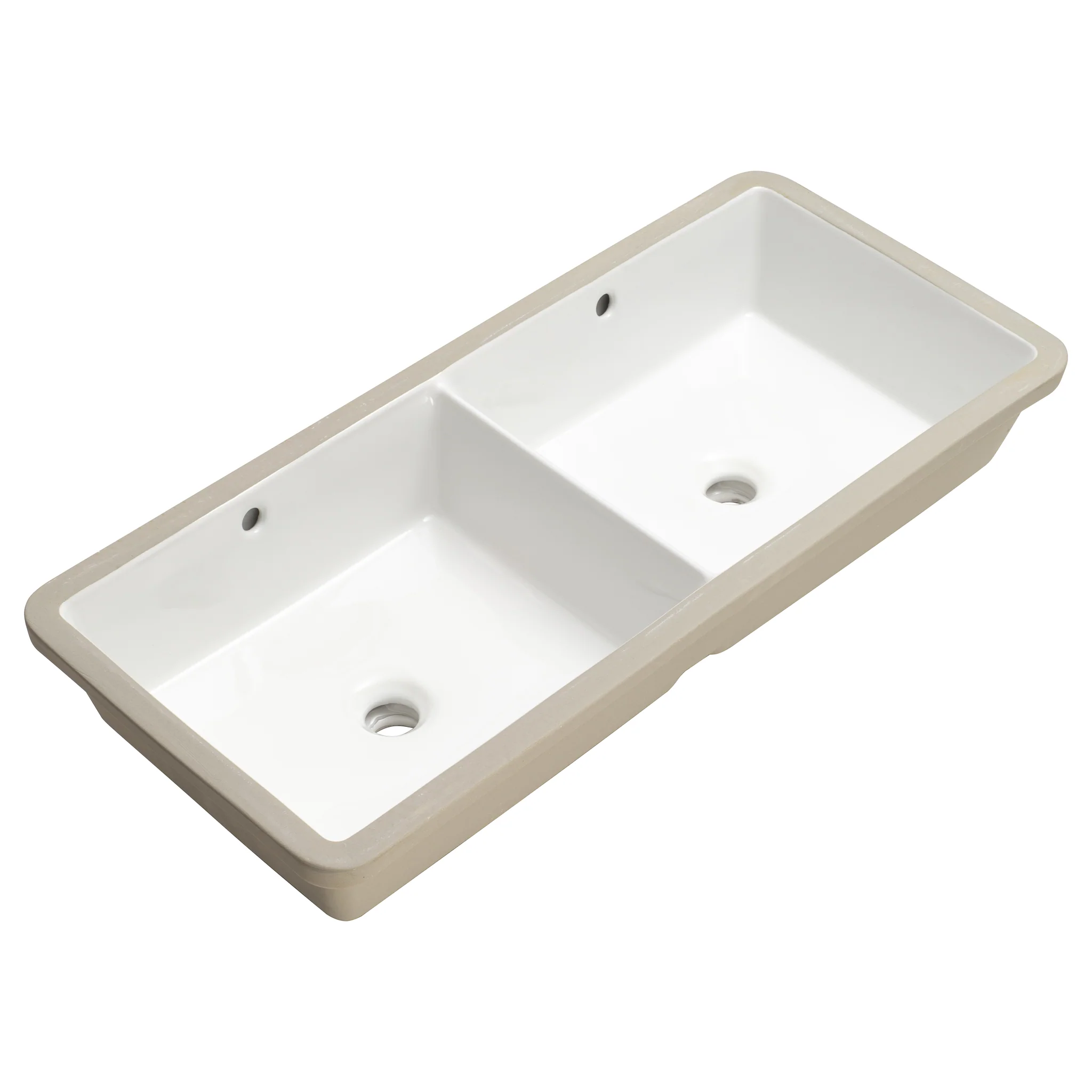 Retti Rectangular 880mm x 390mm Under-Counter Basin with Double Sink and Overflow, Gloss White - Image 6