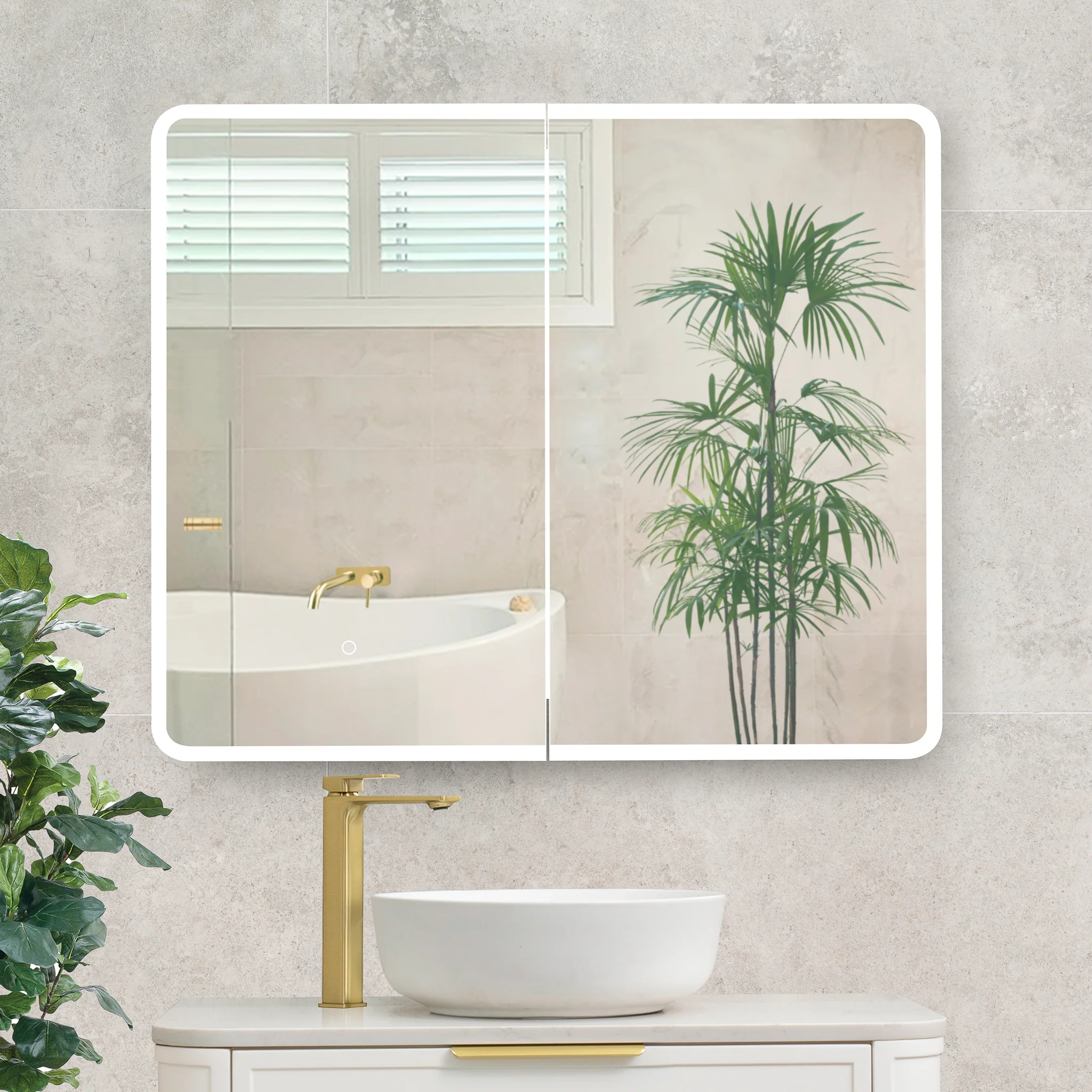 Retti Rectangular 900mm x 750mm Frontlit LED Mirrored Shaving Cabinet, Matte White - Image 2