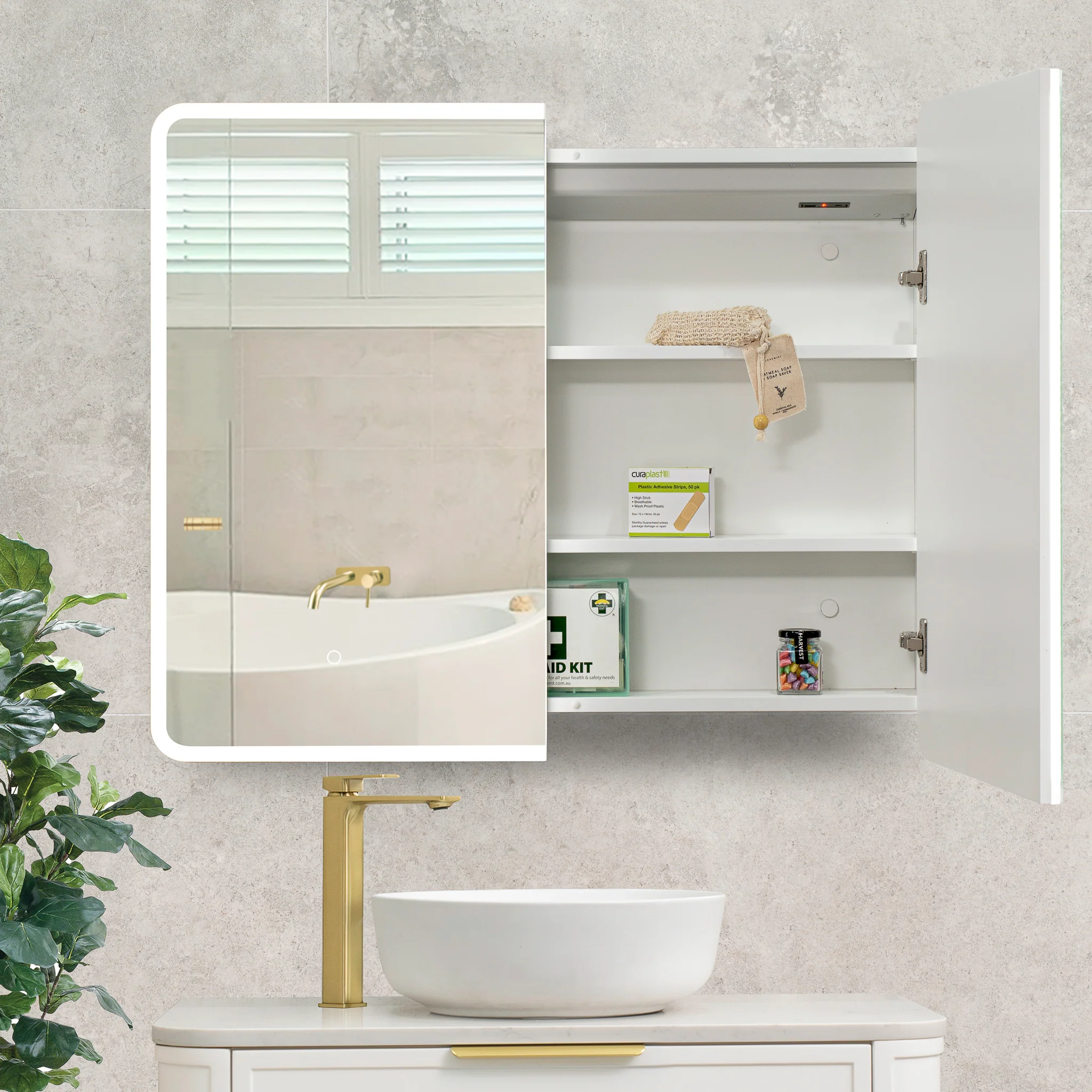 Retti Rectangular 900mm x 750mm Frontlit LED Mirrored Shaving Cabinet, Matte White - Image 4